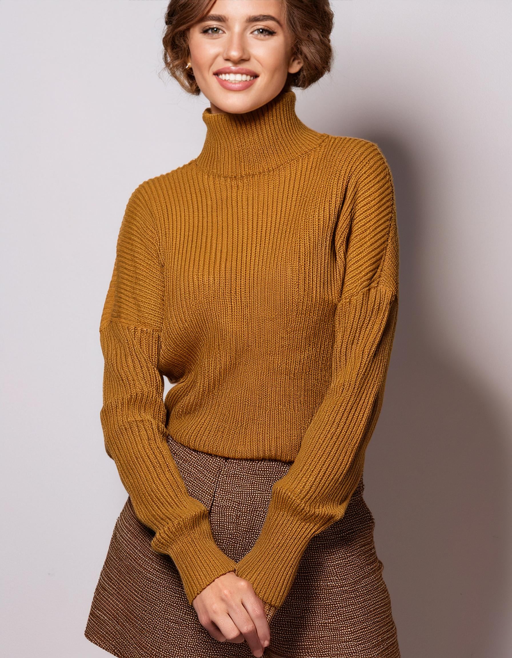 Mustard Yellow Warm Knit Turtleneck Kala Wear Turtlenecks