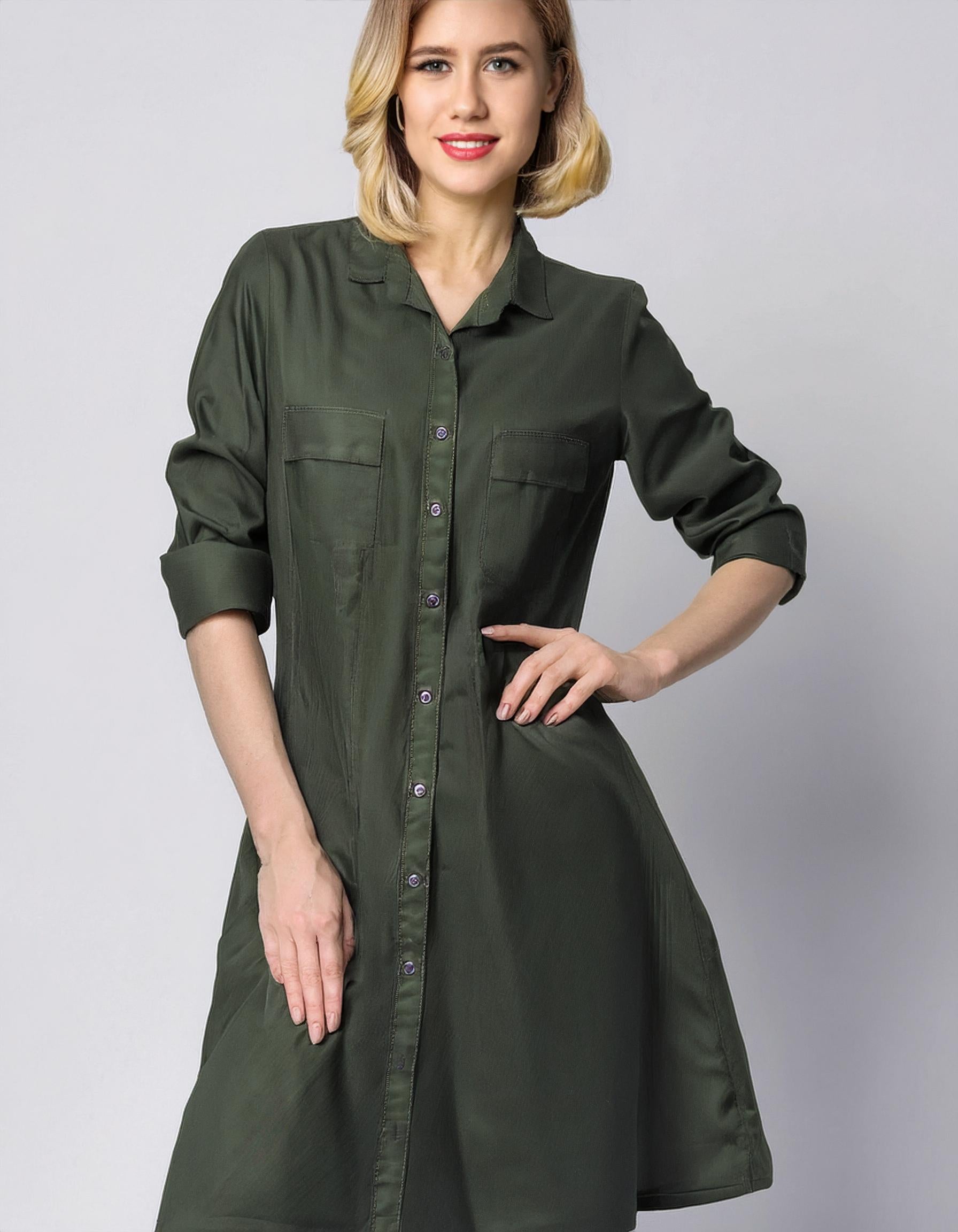 Olive Green Utility Shirt Dress - Kala Wear Shirt Dresses Olive Green Utility Shirt Dress - Kala Wear Shirt Dresses