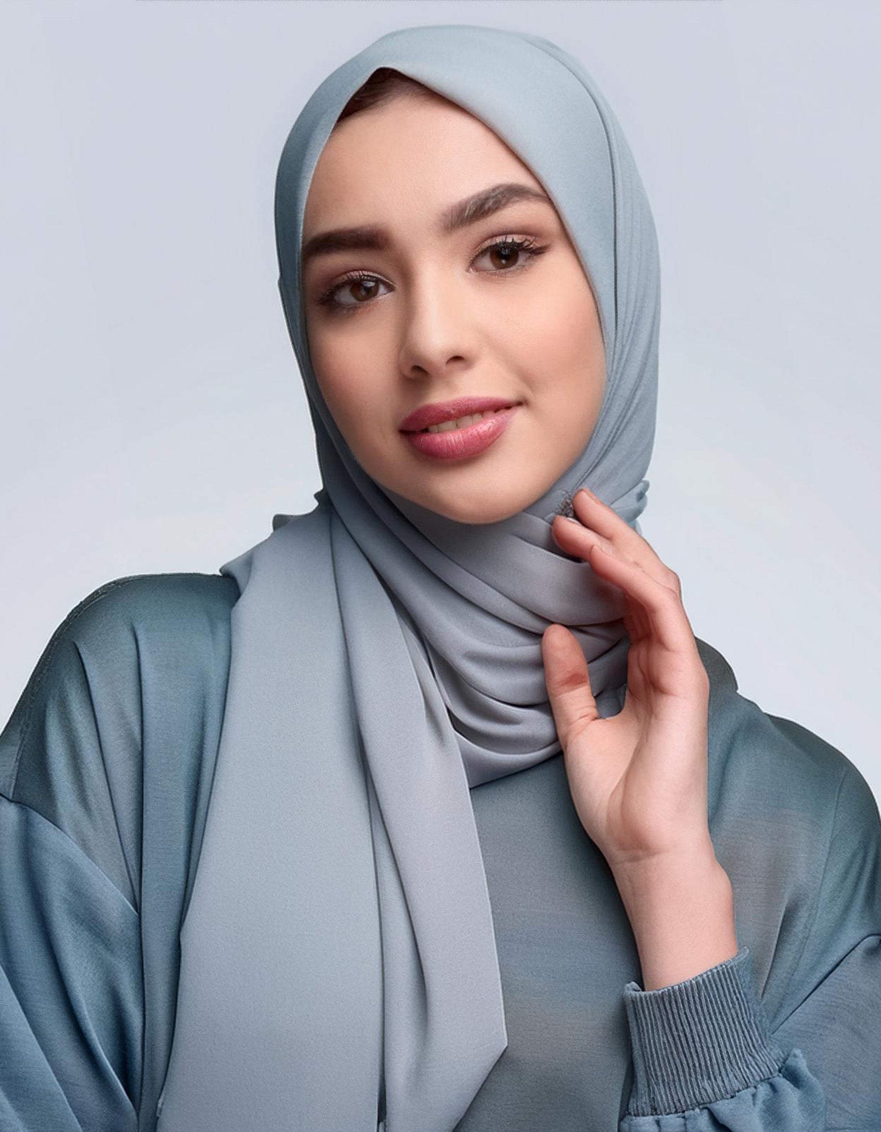 Aqua Blue Satin Hijab 2