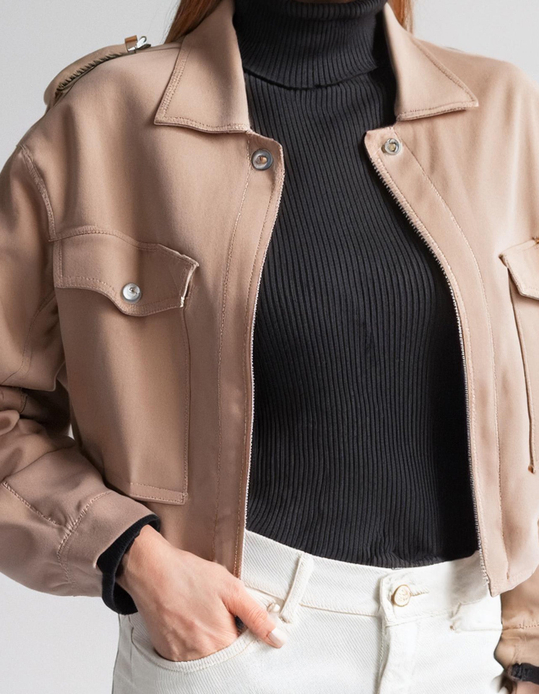 Beige Classic Bomber Jacket 2