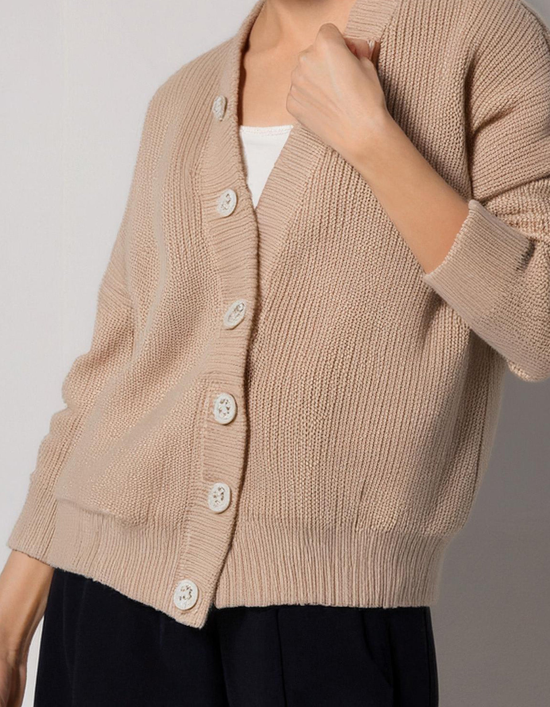 Beige Shawl Collar Cardigan 2