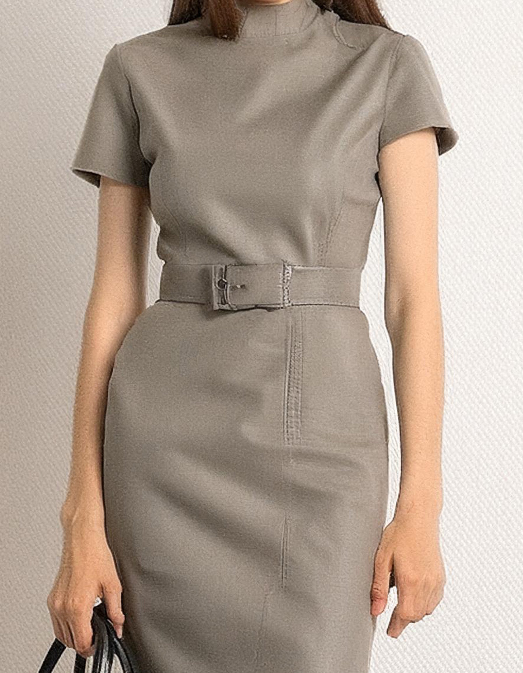 Beige Sophisticated Sheath Midi Dress 3
