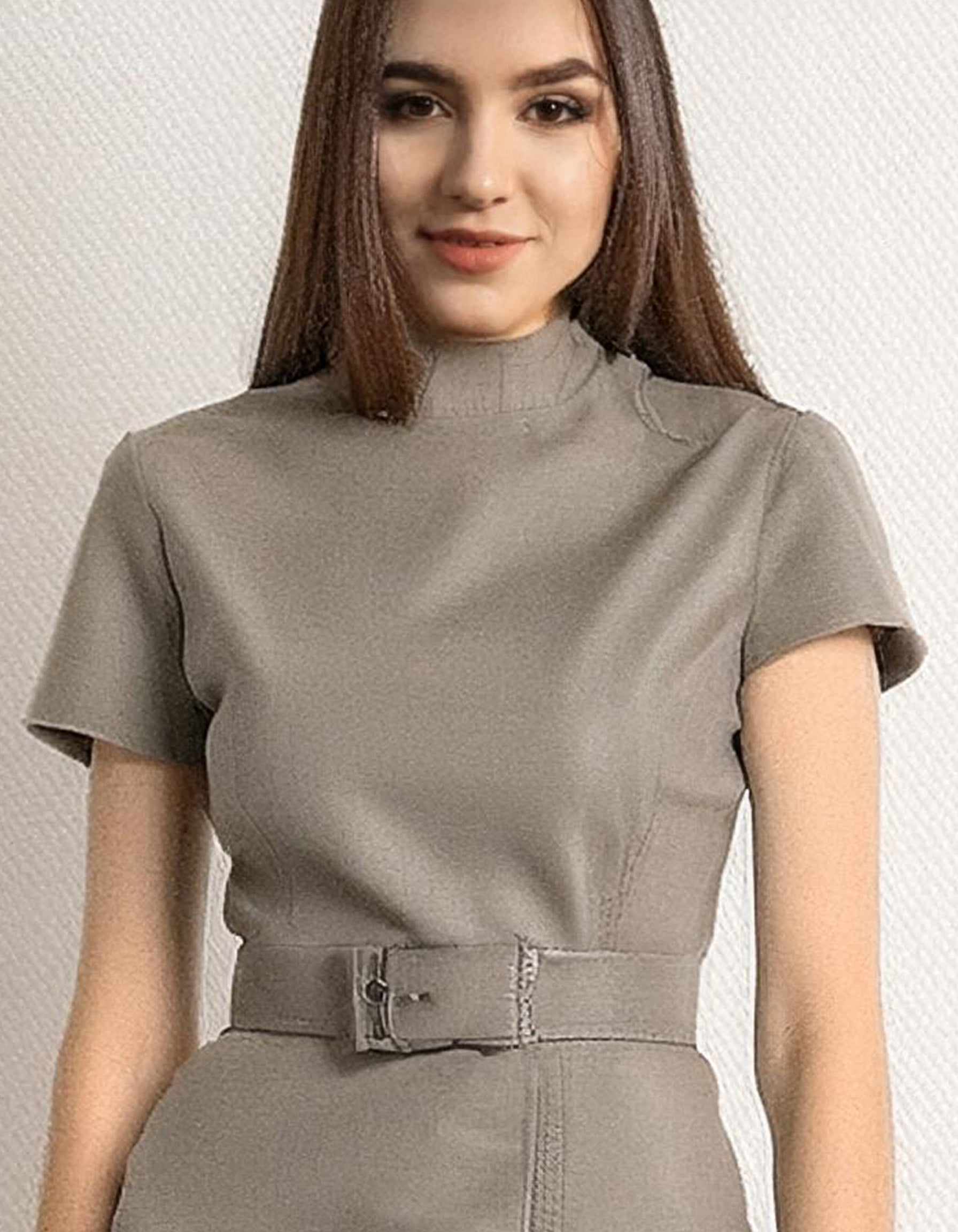 Beige Sophisticated Sheath Midi Dress 4