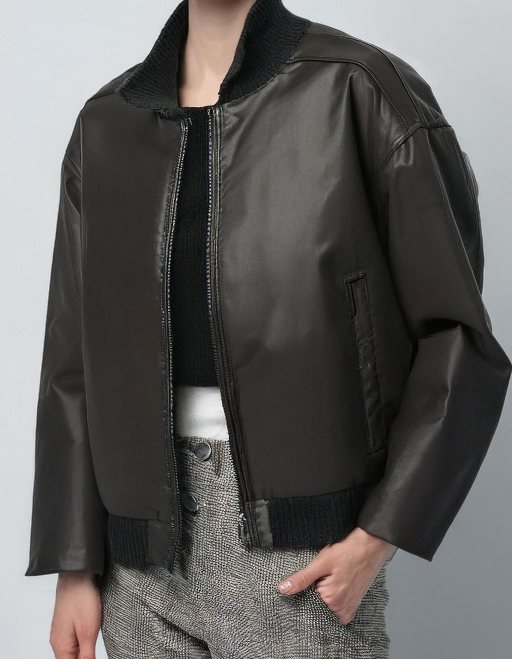 Black Leather Bomber Jacket 2