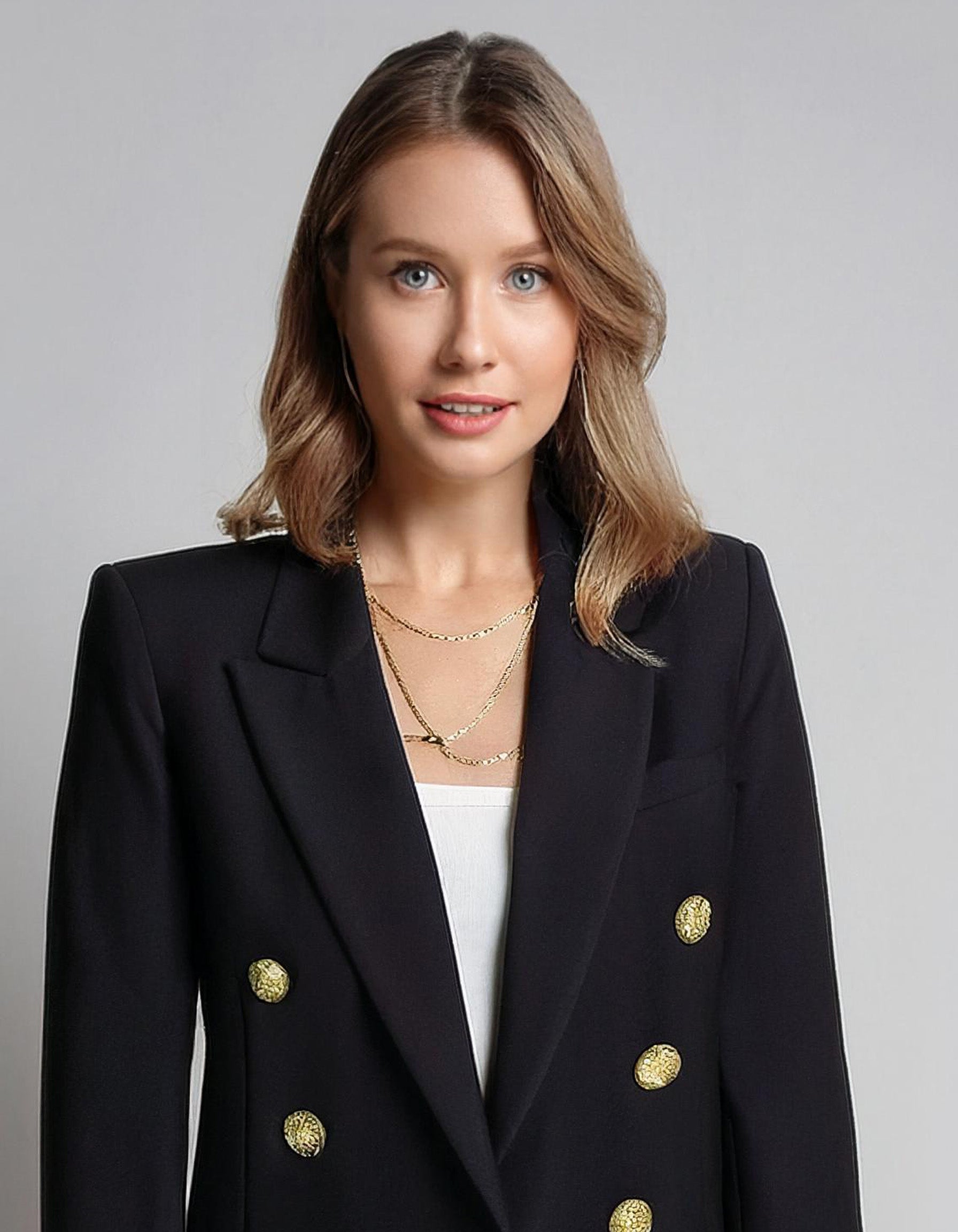 Black Structured Double-Breasted Blazer 4