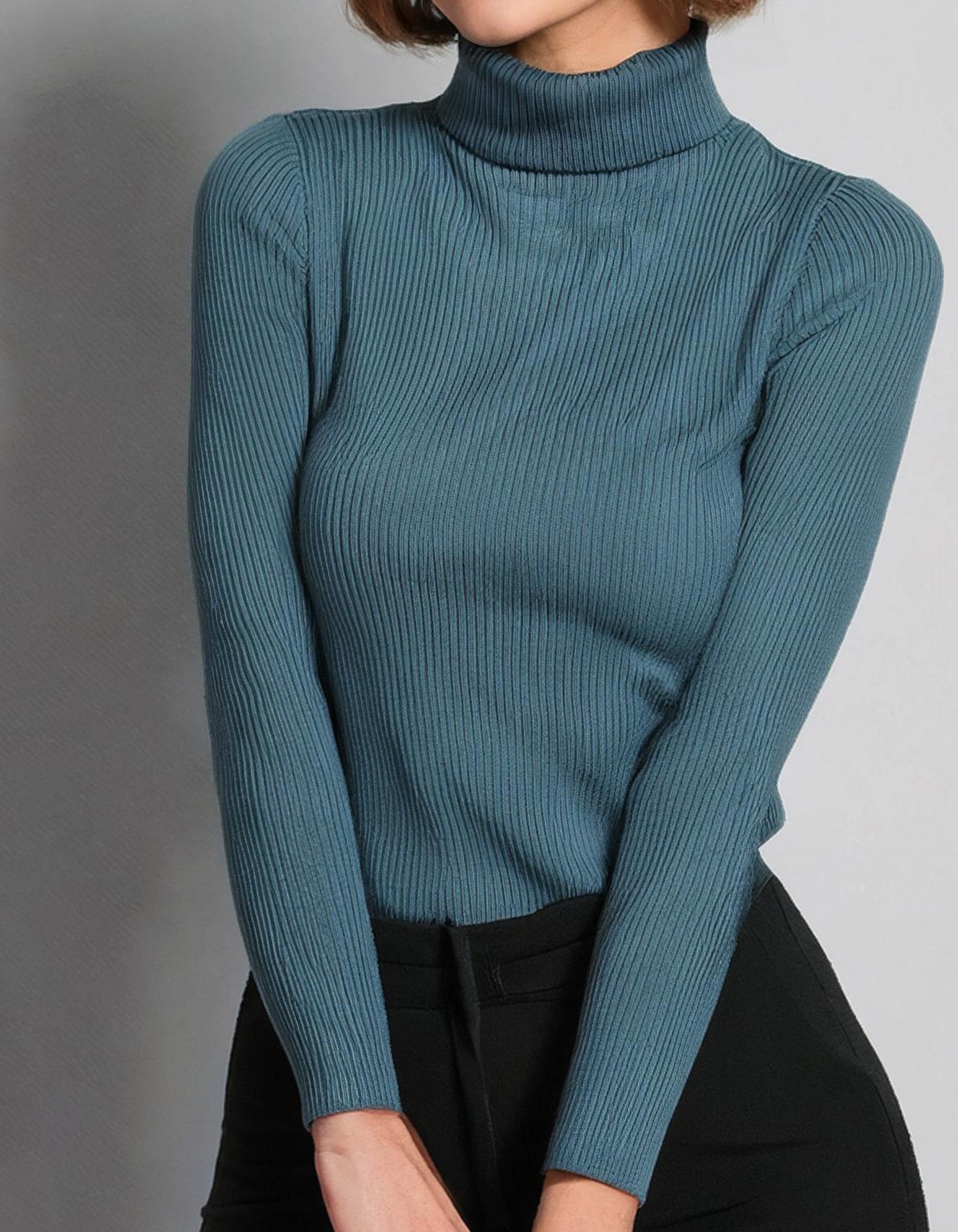 Blue-Green Cozy Turtleneck Sweater 2