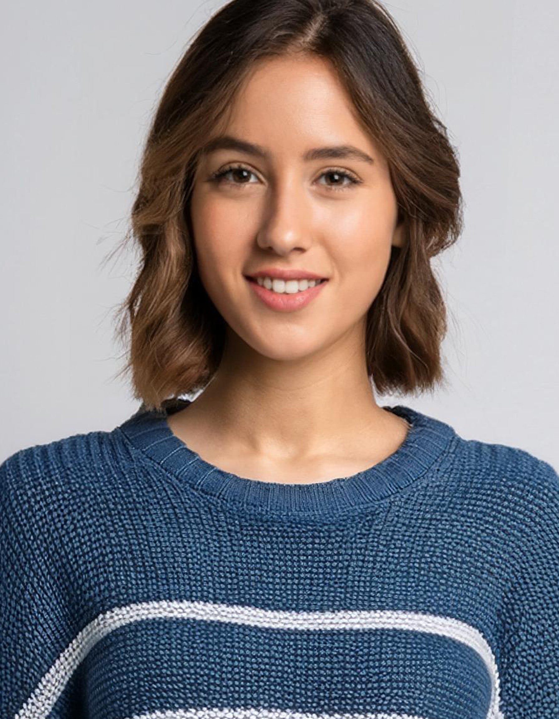 Blue and White Striped Knit Pullover 4