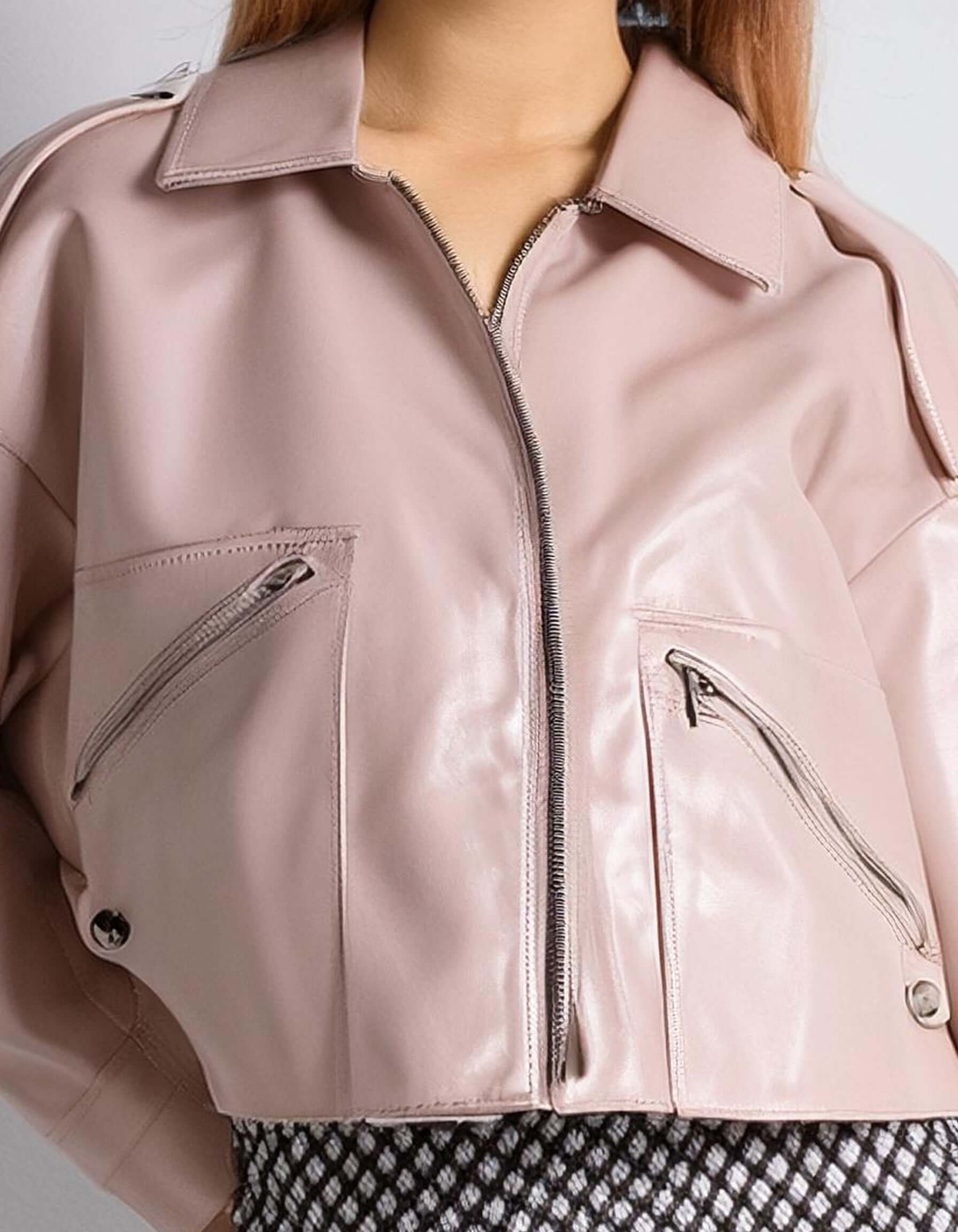Blush Pink Leather Jacket 3