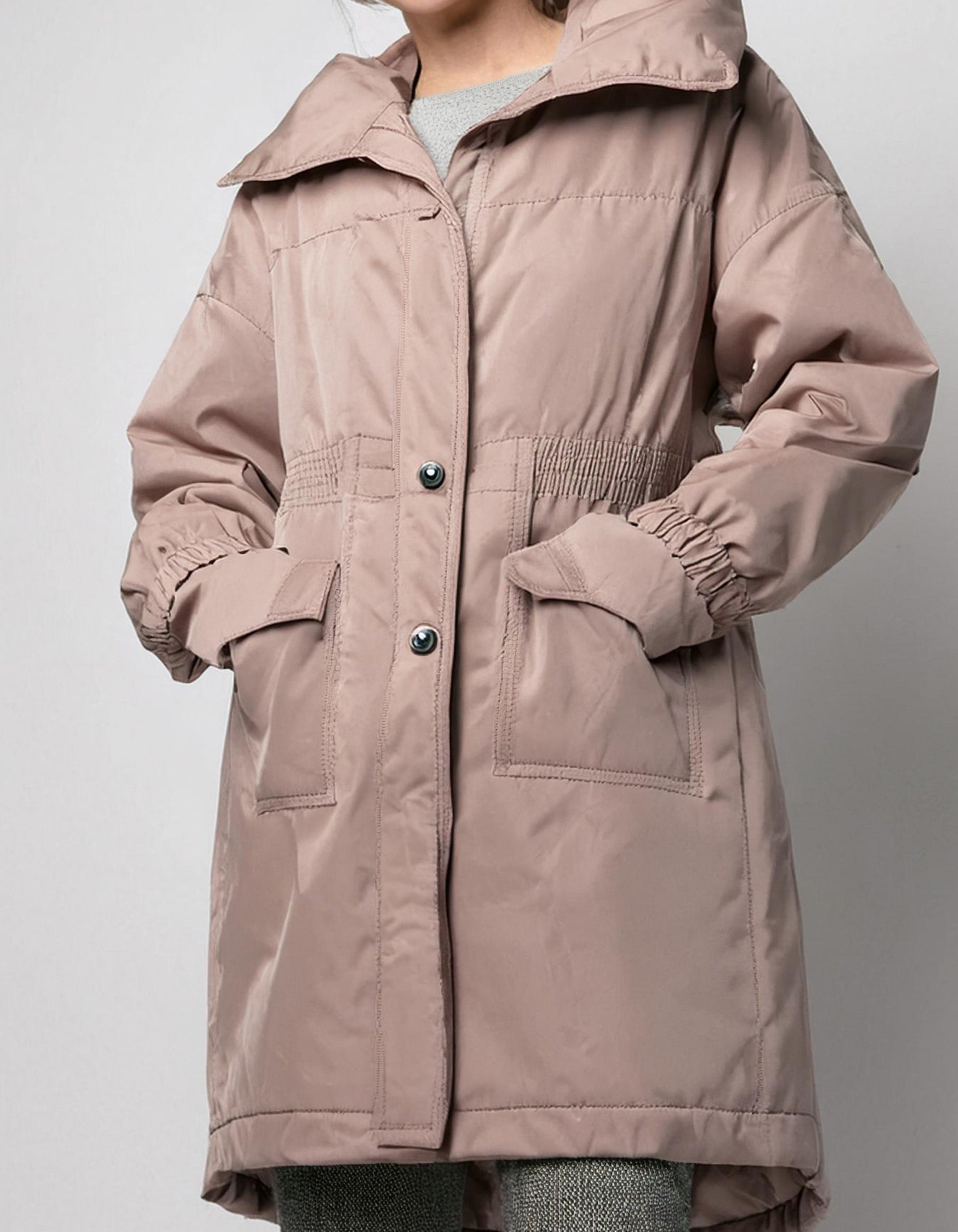 Blush Pink Long Hooded Parka with Insulation 2