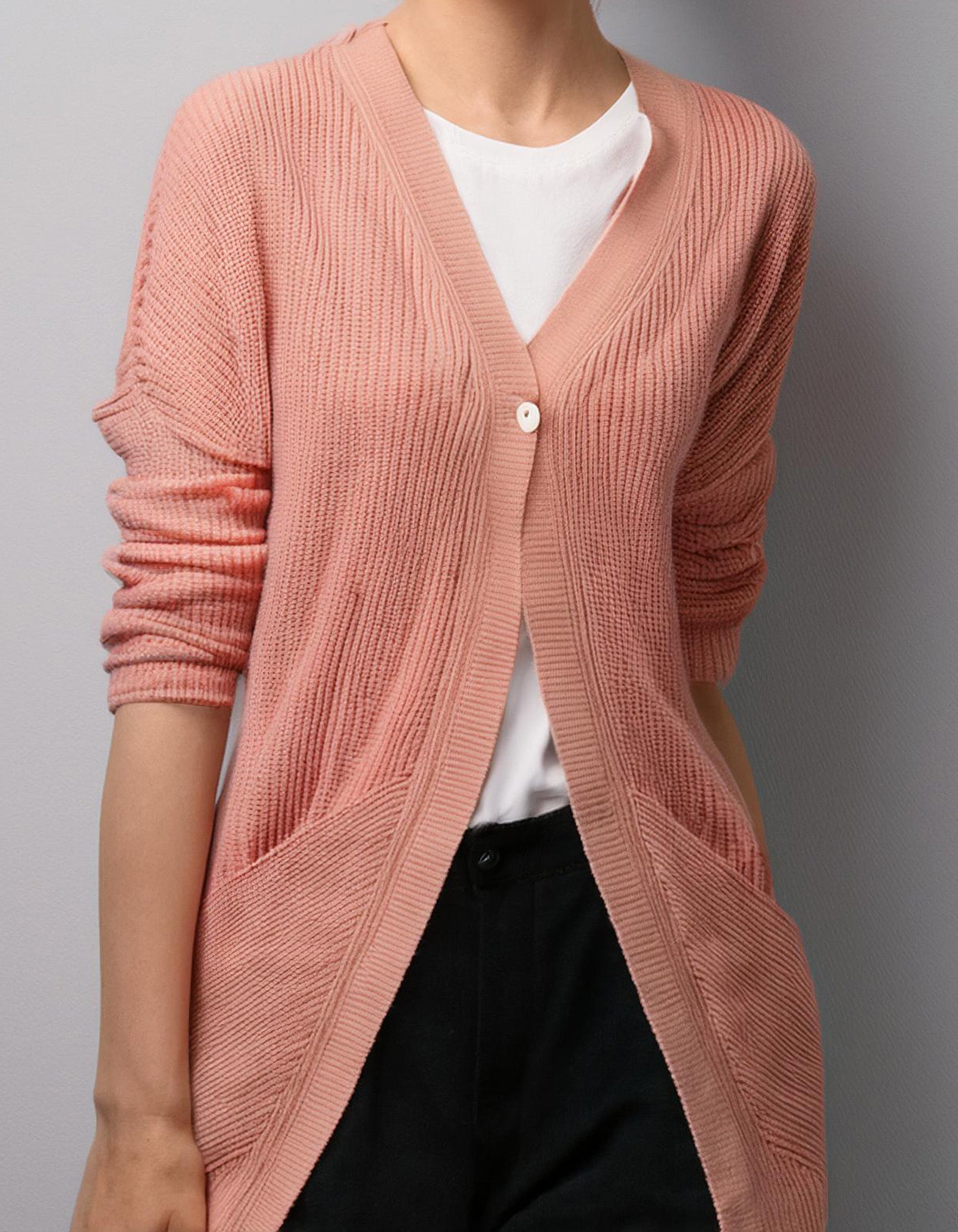 Blush Pink V-Neck Cardigan 2