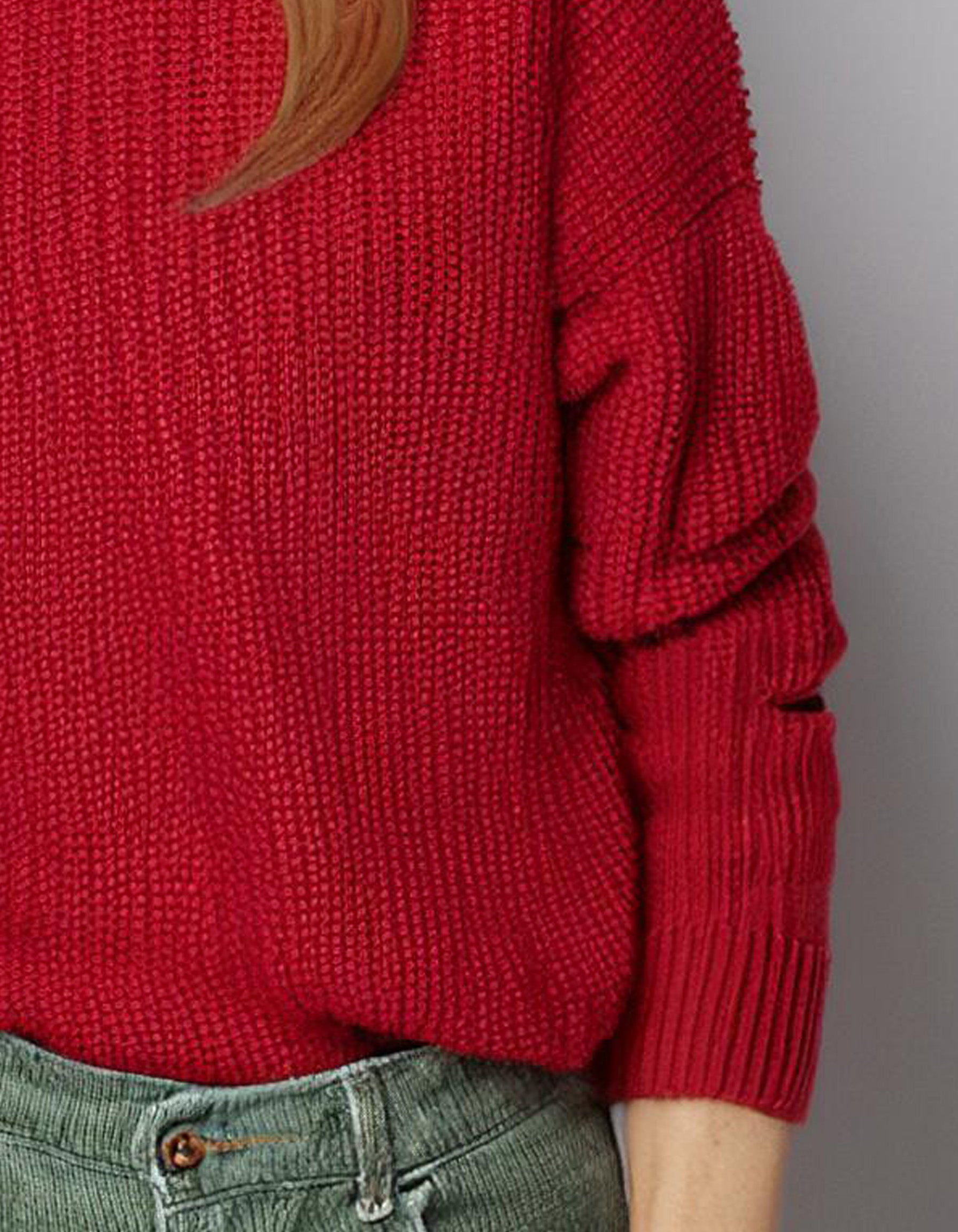 Bright Red Fitted Knit Pullover 3