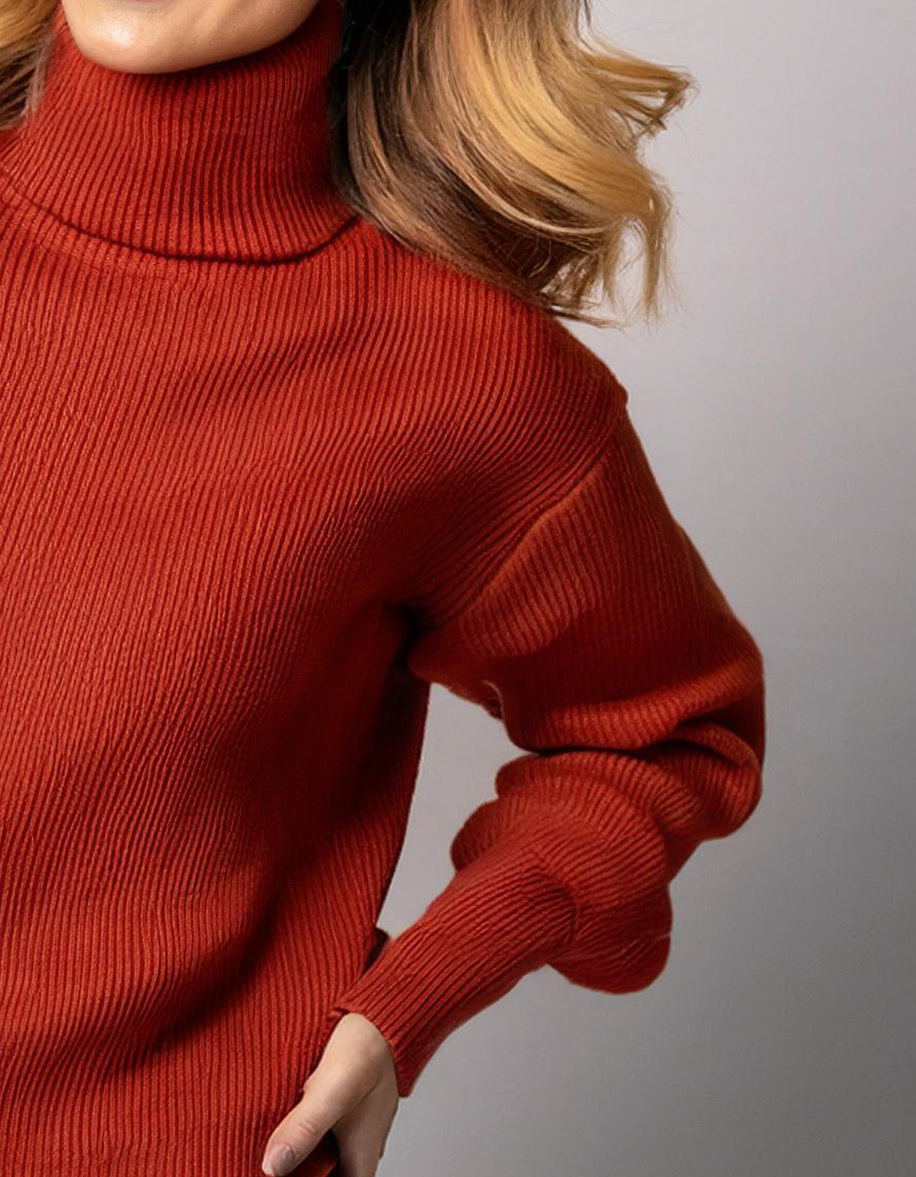 Bright Red Fitted Turtleneck Sweater 3
