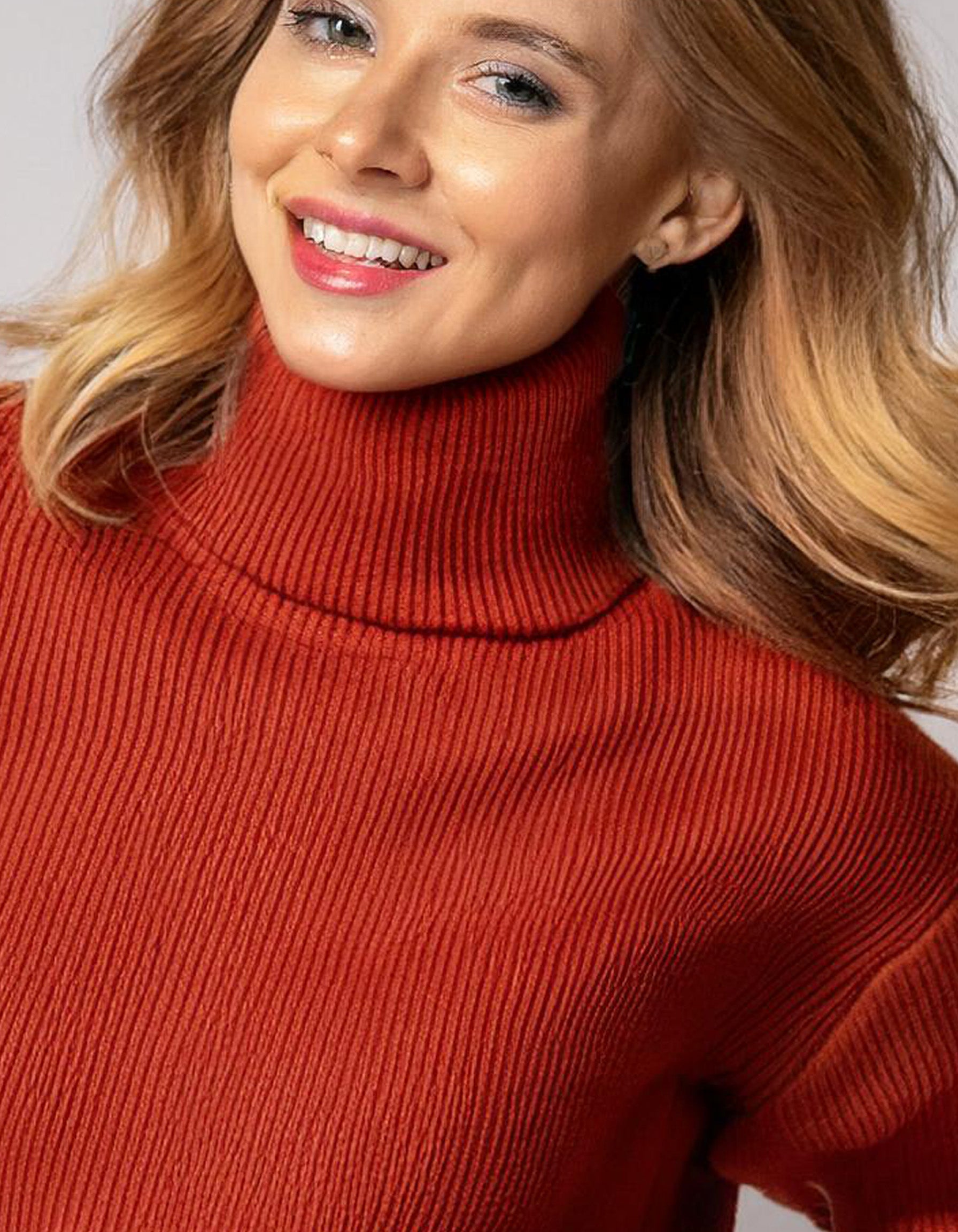 Bright Red Fitted Turtleneck Sweater 4