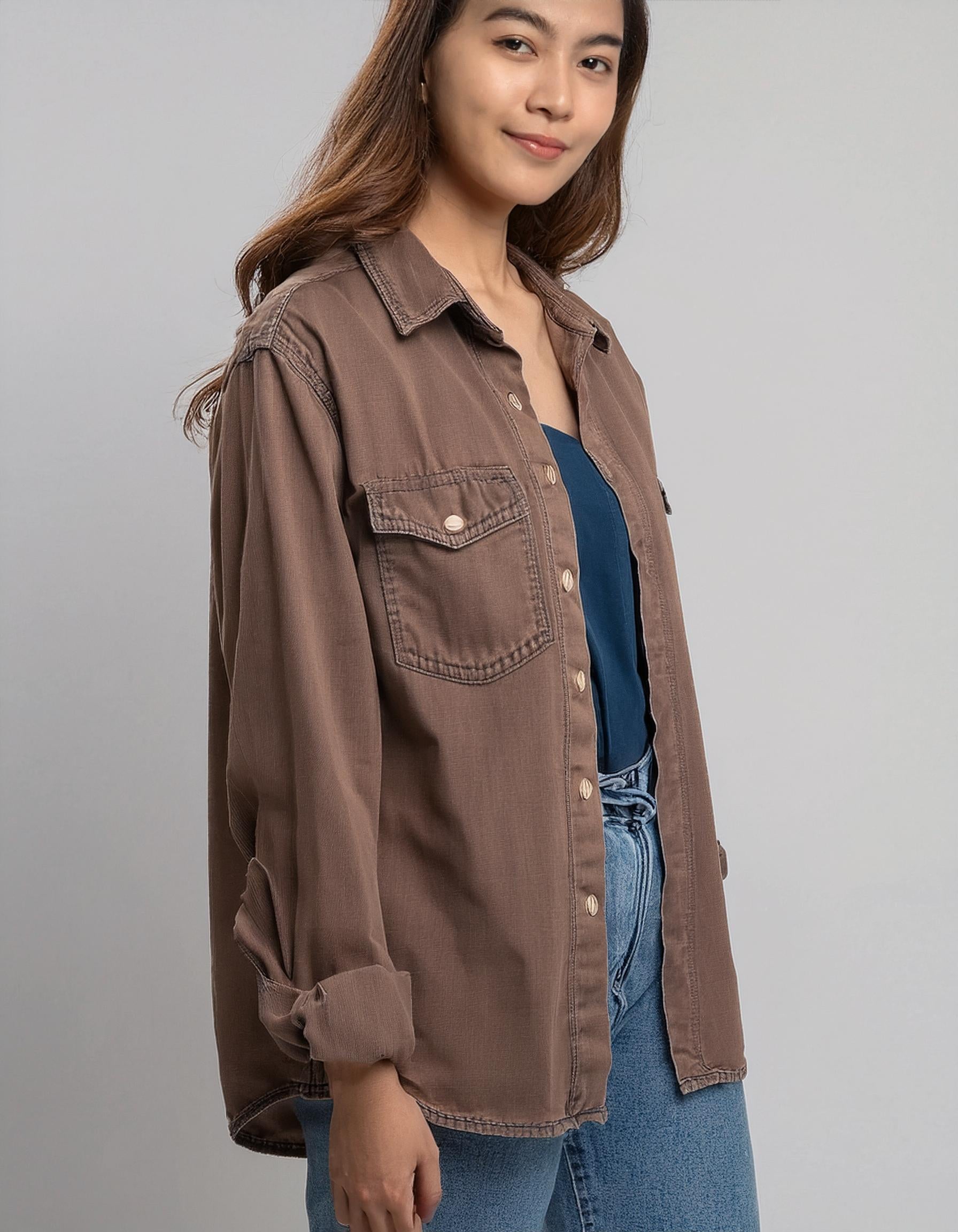 Brown Oversized Denim Shirt