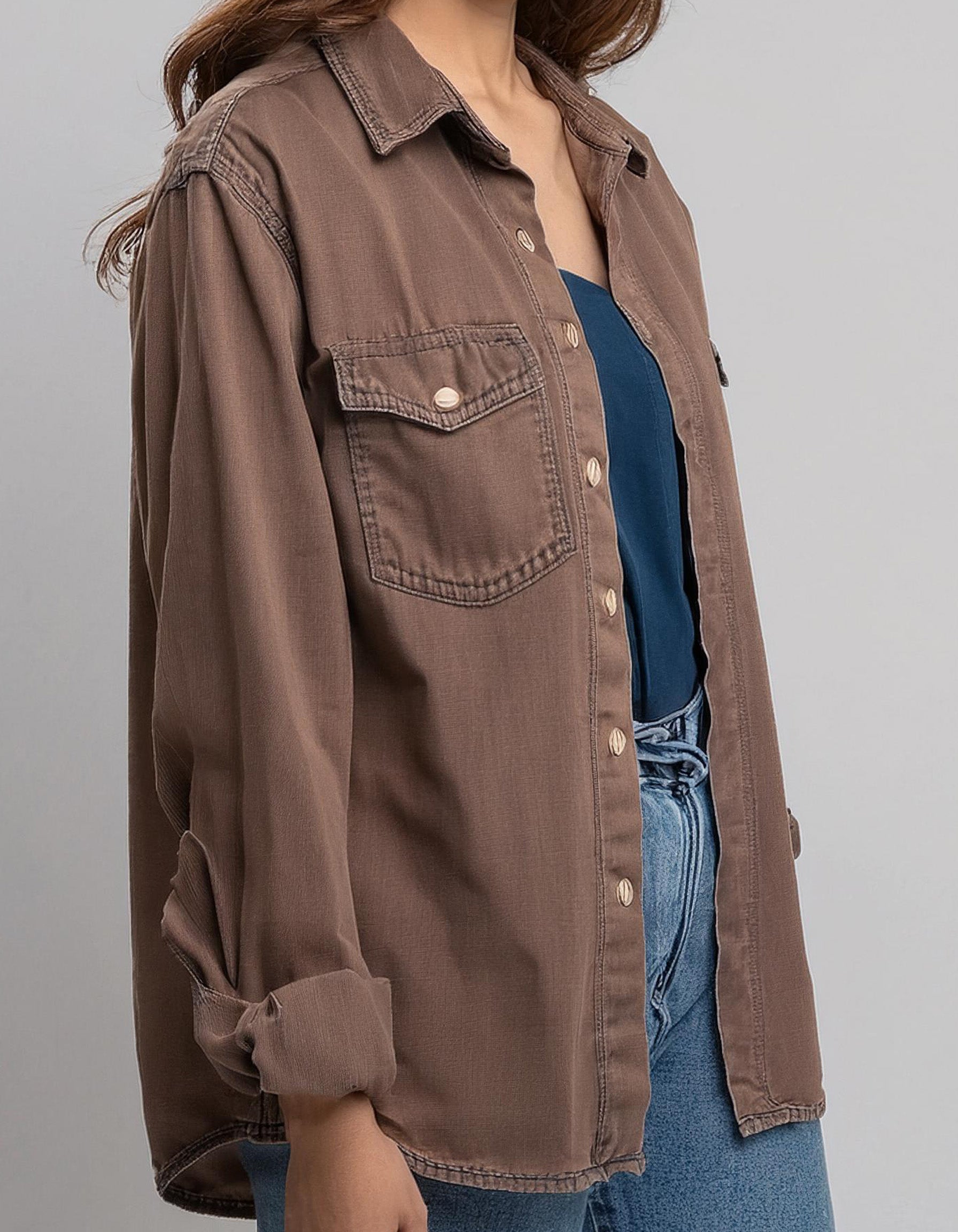 Brown Oversized Denim Shirt 2