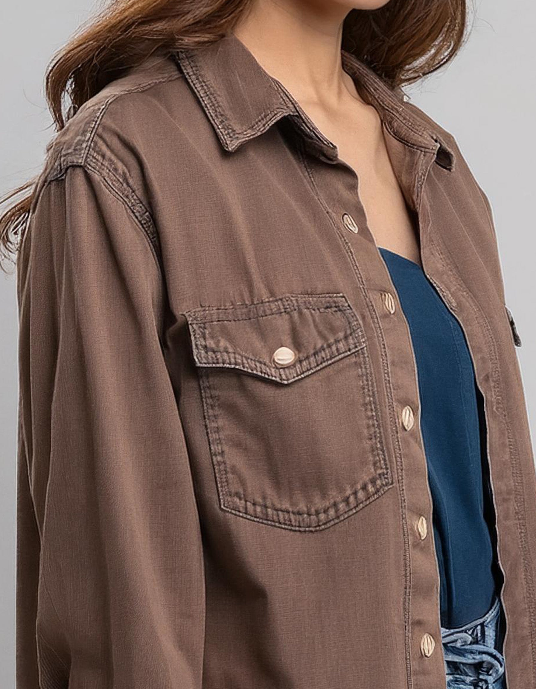 Brown Oversized Denim Shirt 3