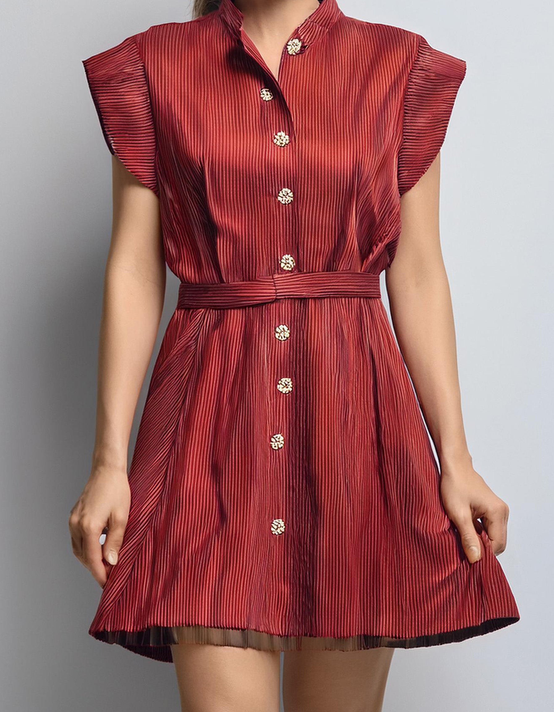 Burgundy Fit and Flare Shirt Dress 2