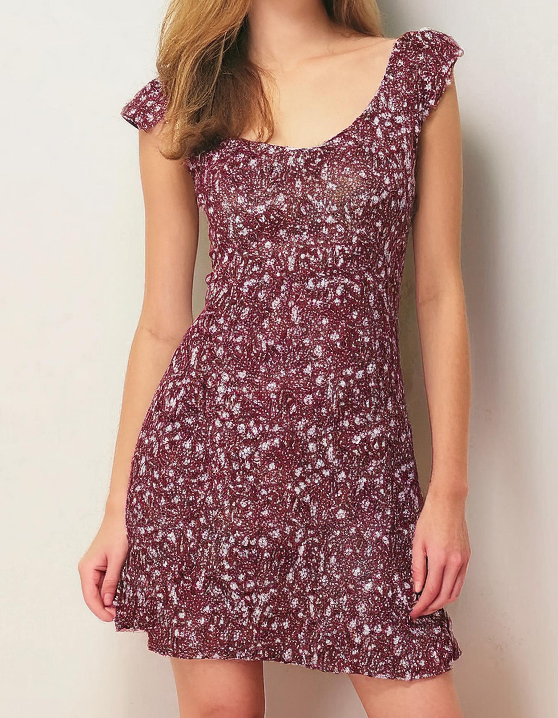Burgundy Floral A-Line Dress 2