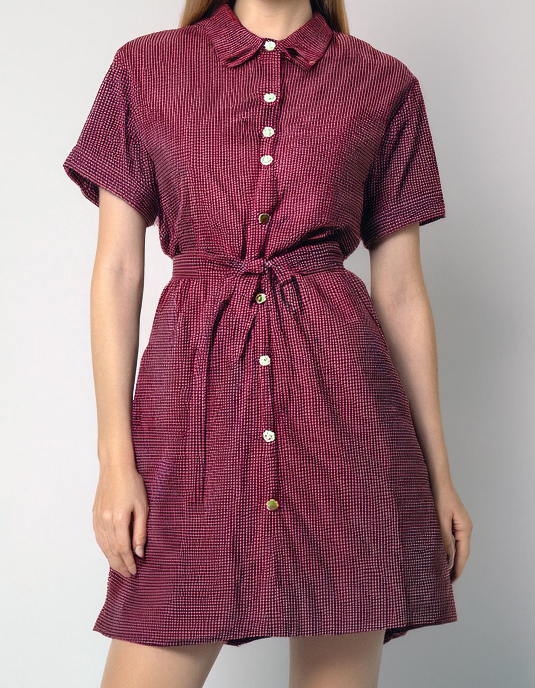 Burgundy Short Sleeve Shirt Dress 2