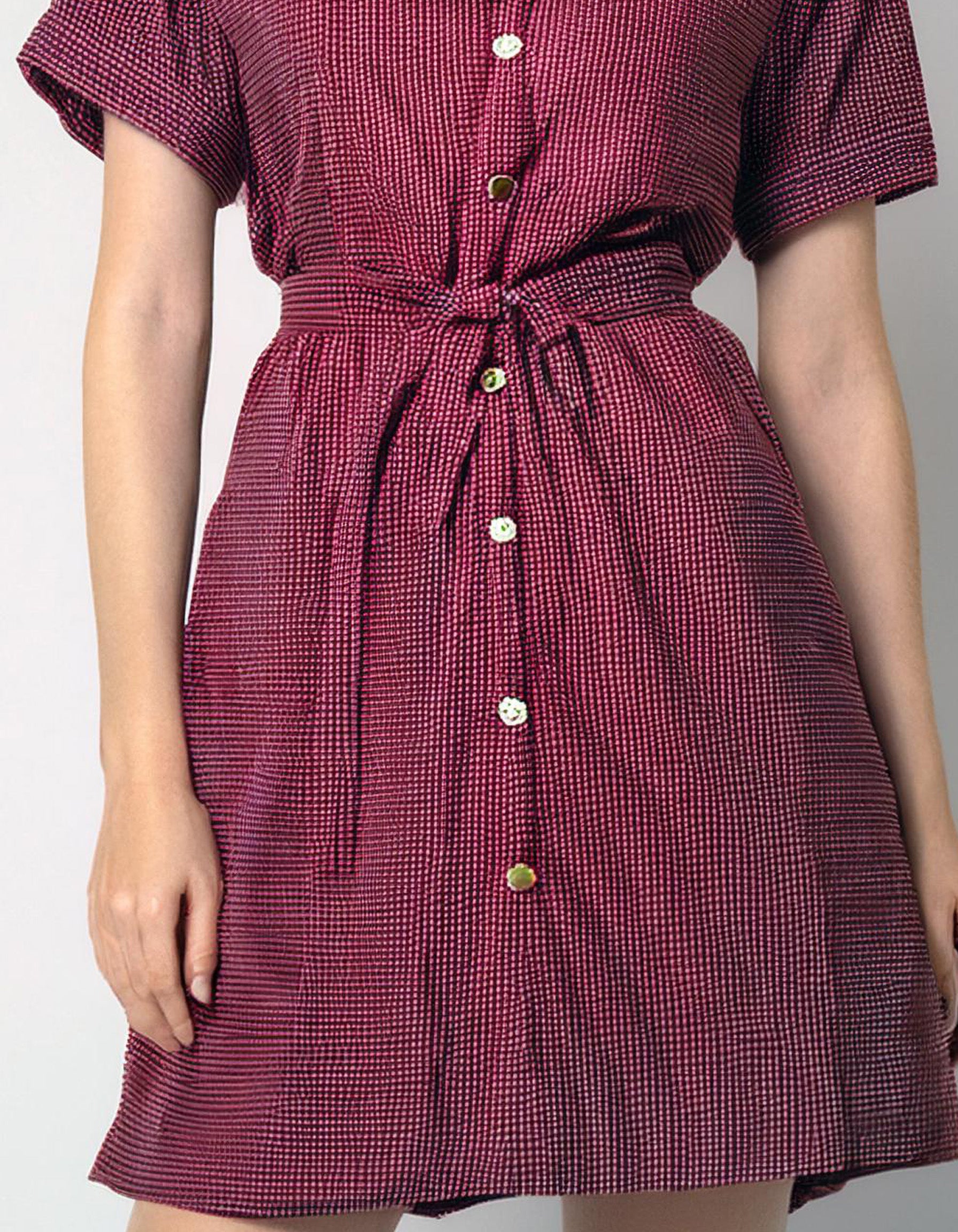 Burgundy Short Sleeve Shirt Dress 3