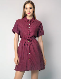 Burgundy Short Sleeve Shirt Dress