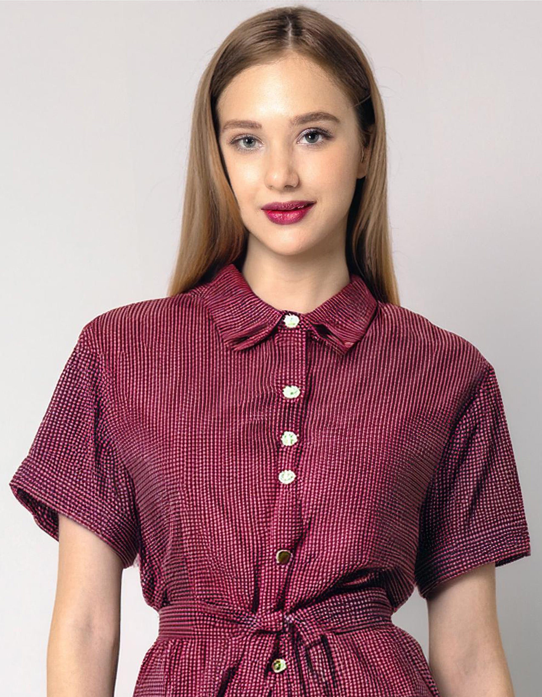 Burgundy Short Sleeve Shirt Dress 4