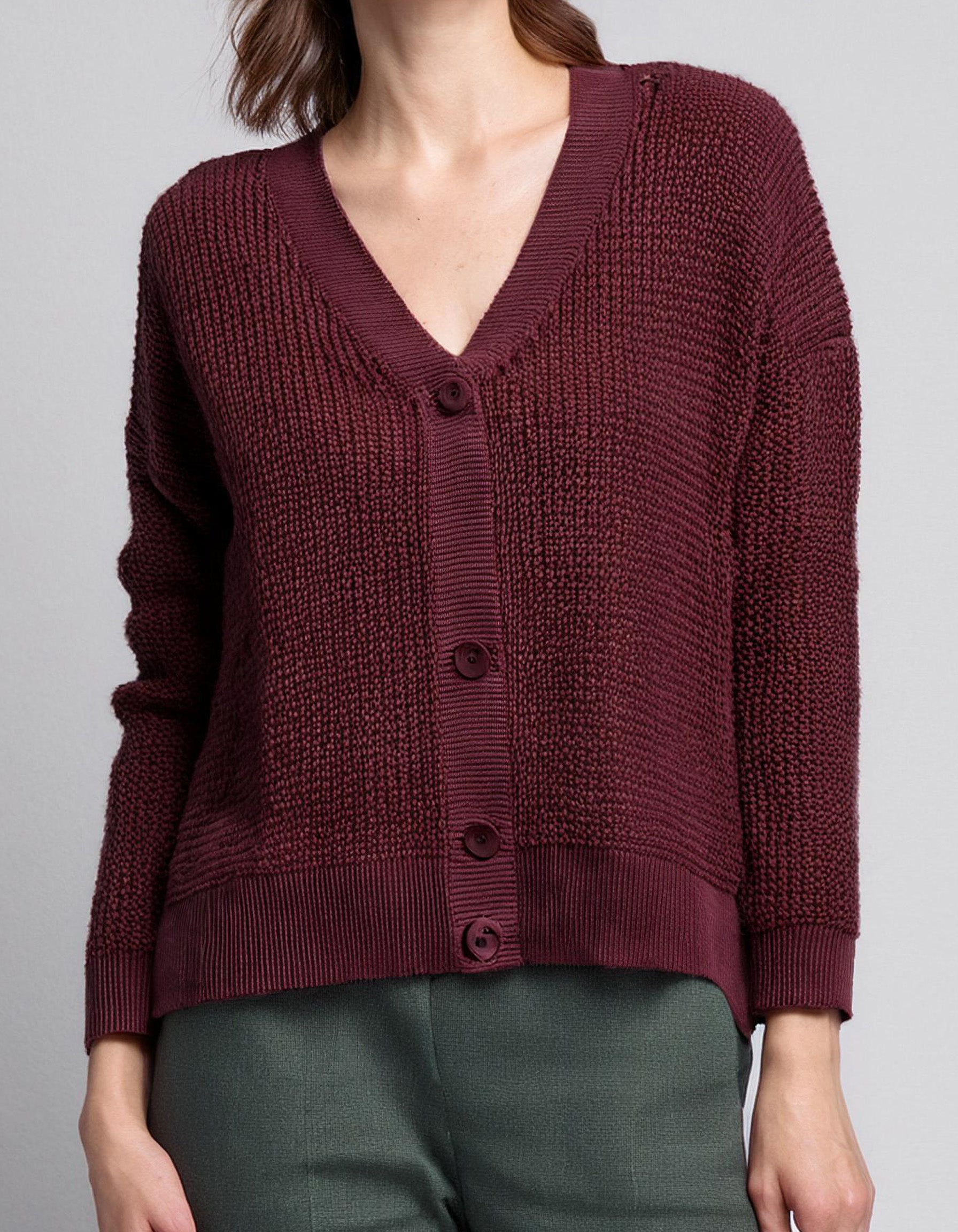 Burgundy V-Neck Button-Up Cardigan 2