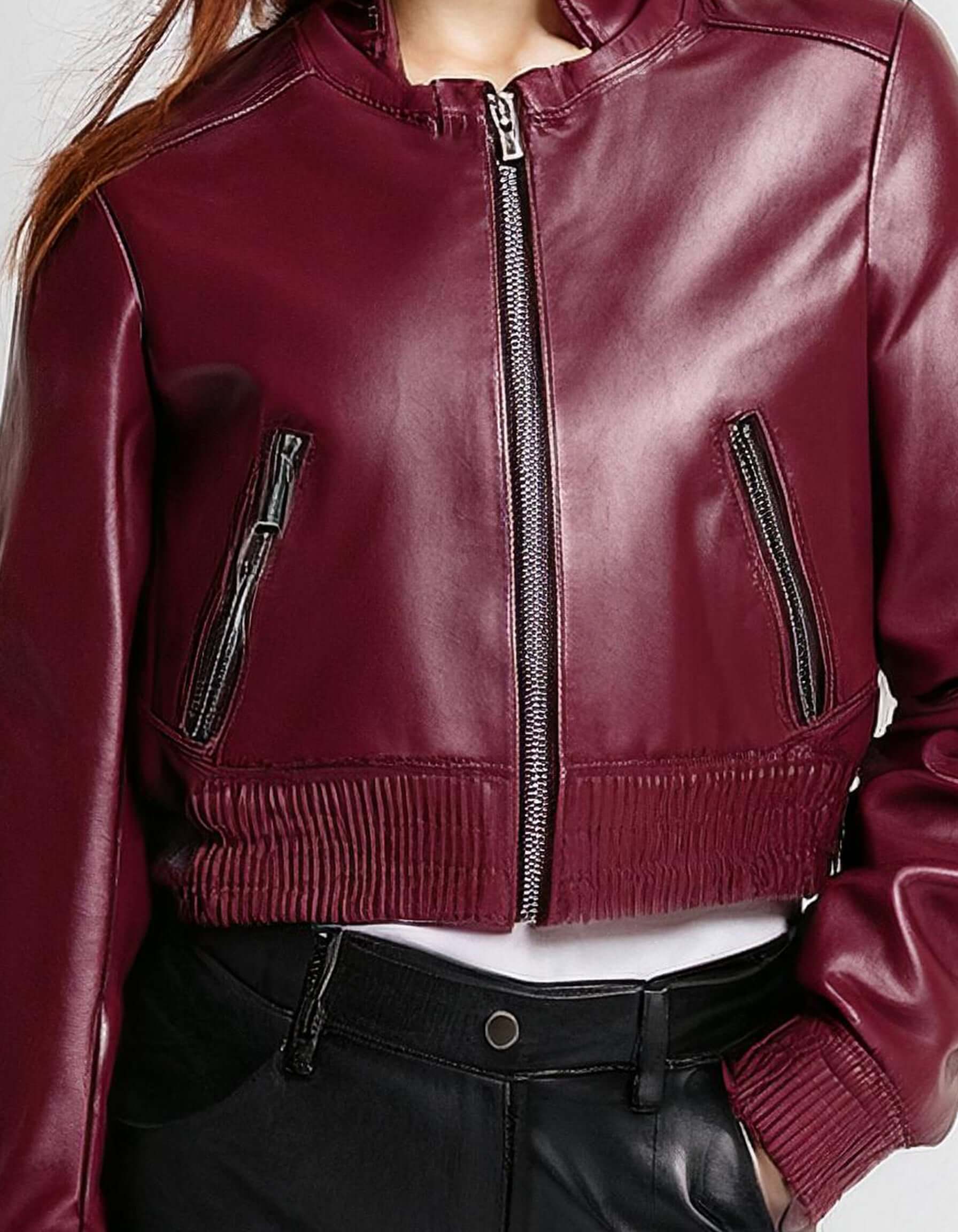 Burgundy Zip-Up Leather Jacket 3