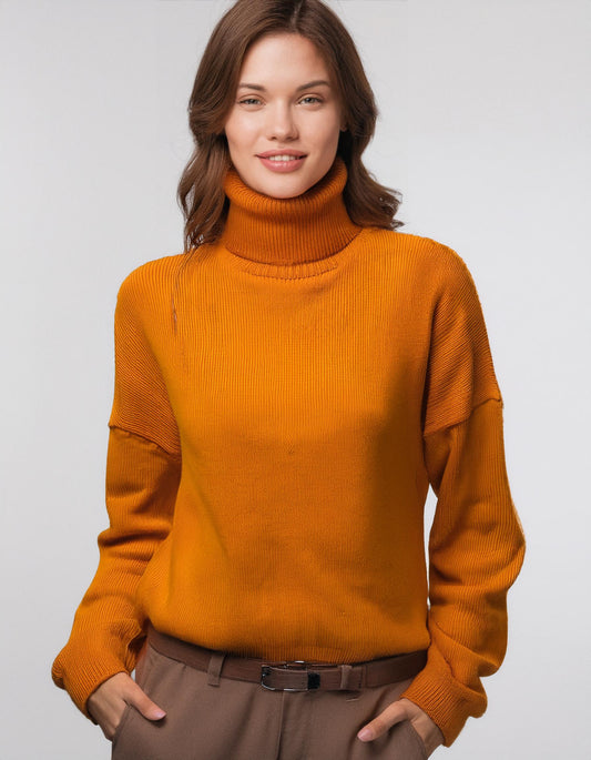 Burnt Orange Lightweight Turtleneck Pullover