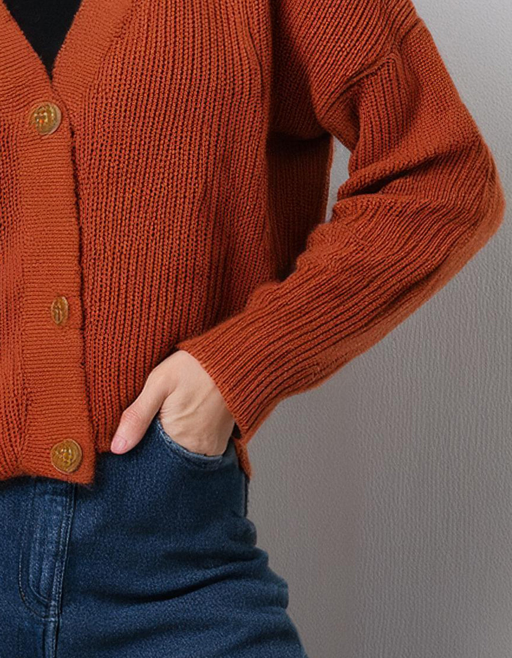 Burnt Orange V-Neck Cardigan 3