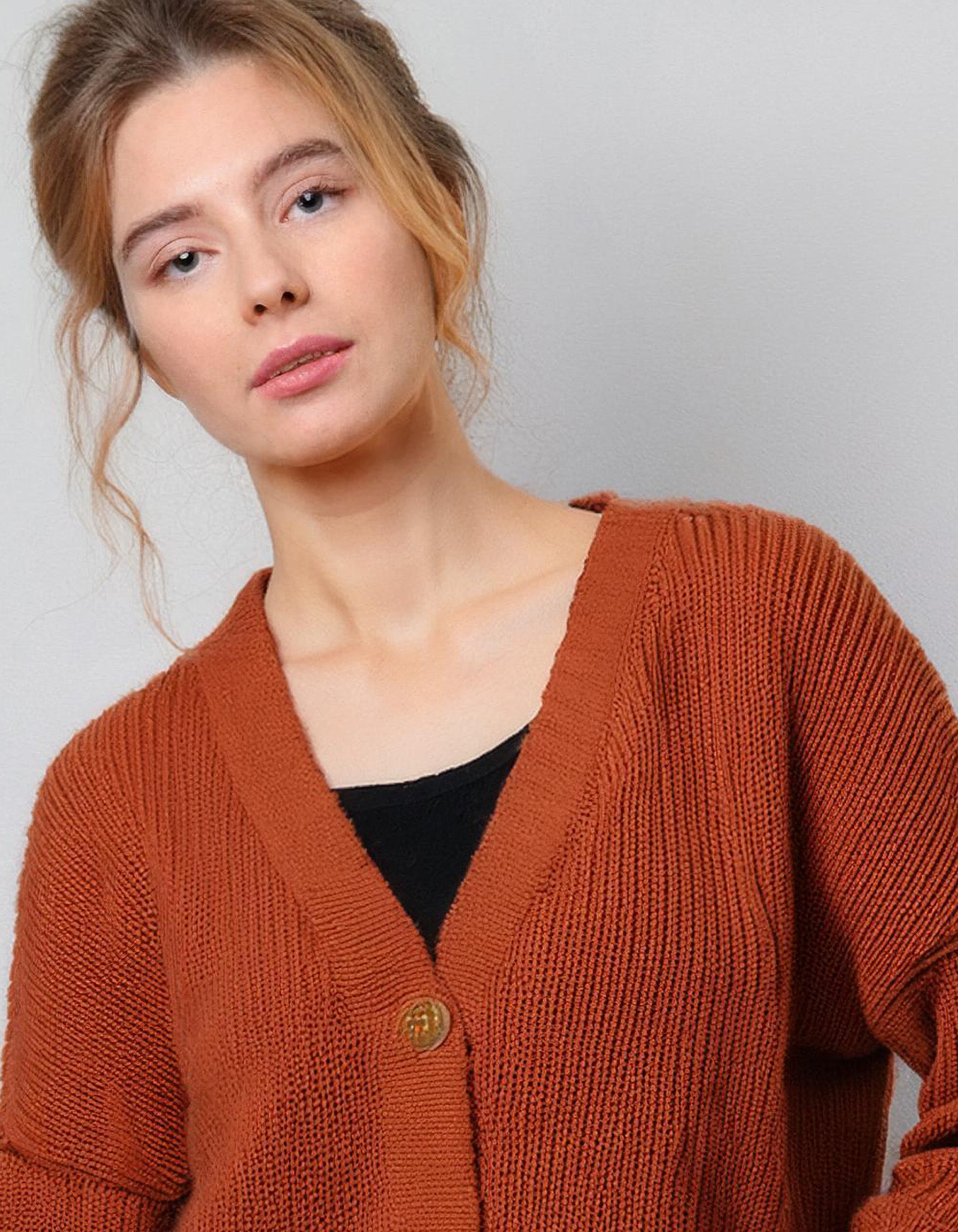 Burnt Orange V-Neck Cardigan 4