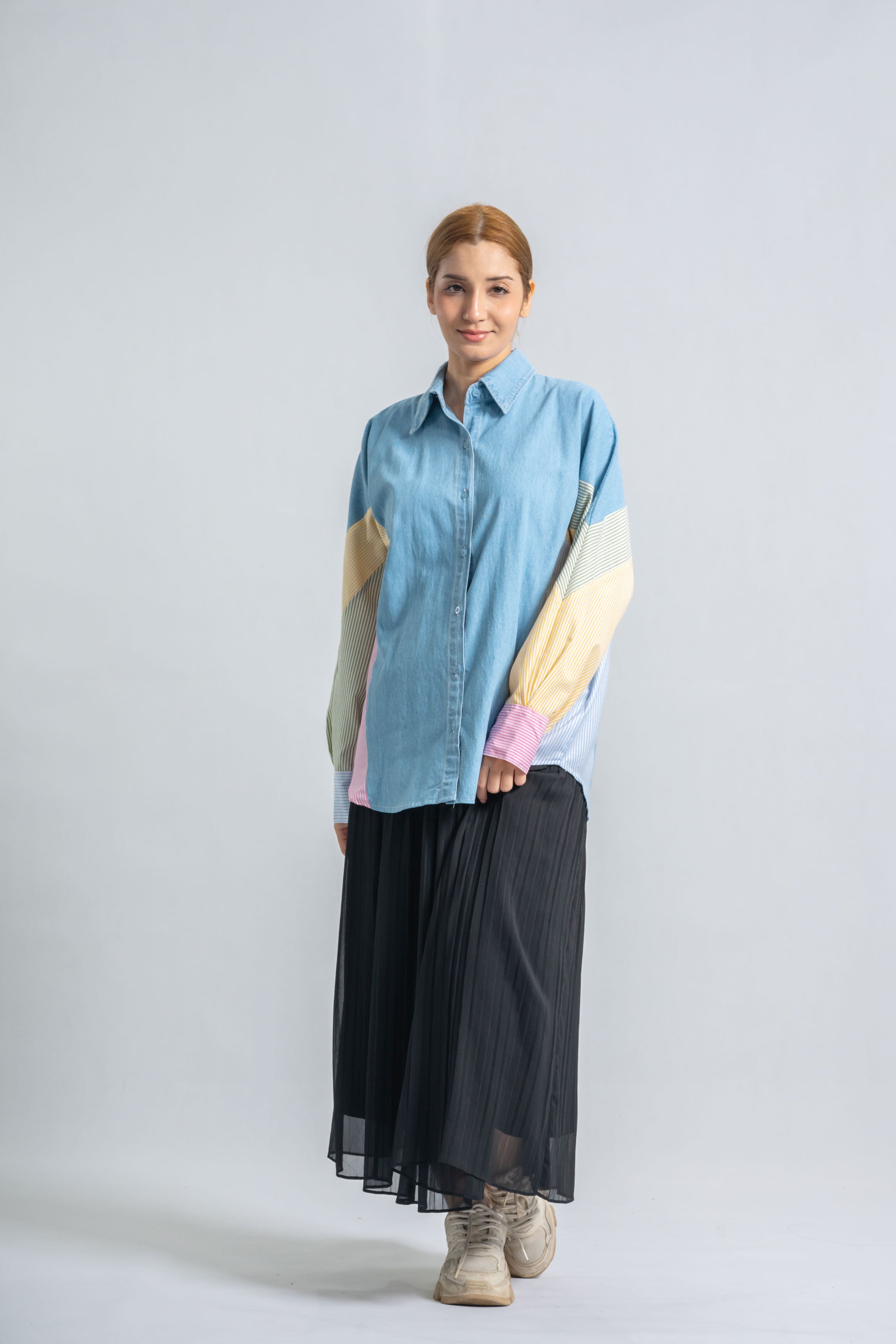 Denim Shirt With Colored Sleeves