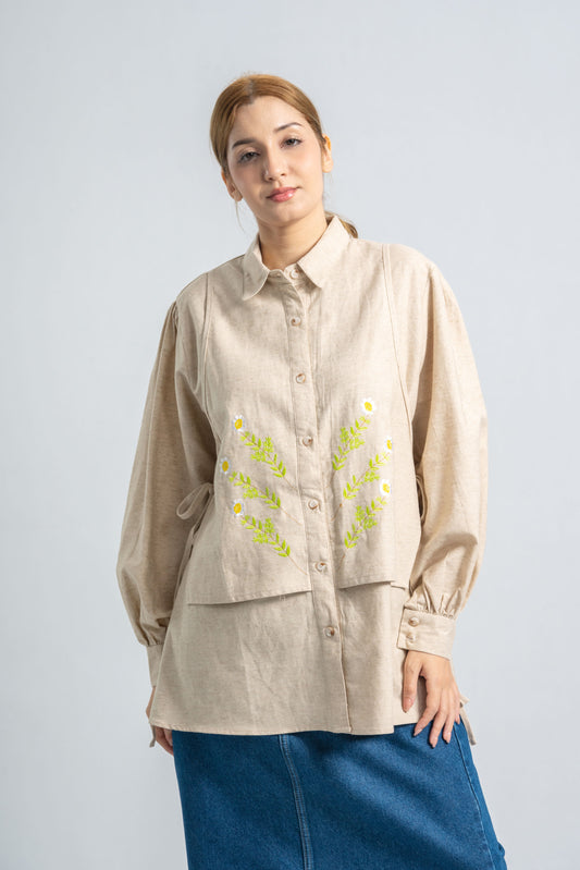 Patterned Rustic Linen Shirt