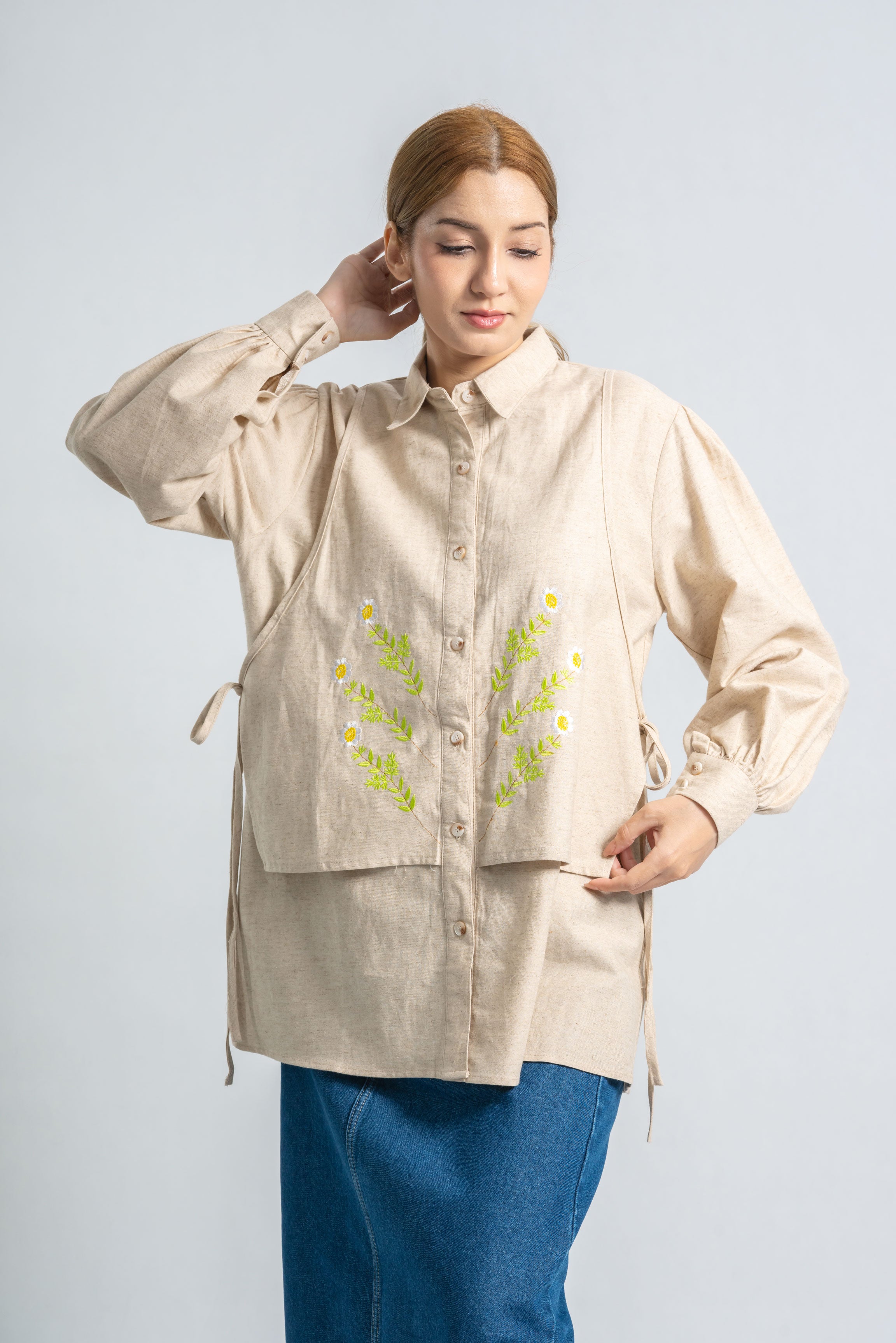 Patterned Rustic Linen Shirt