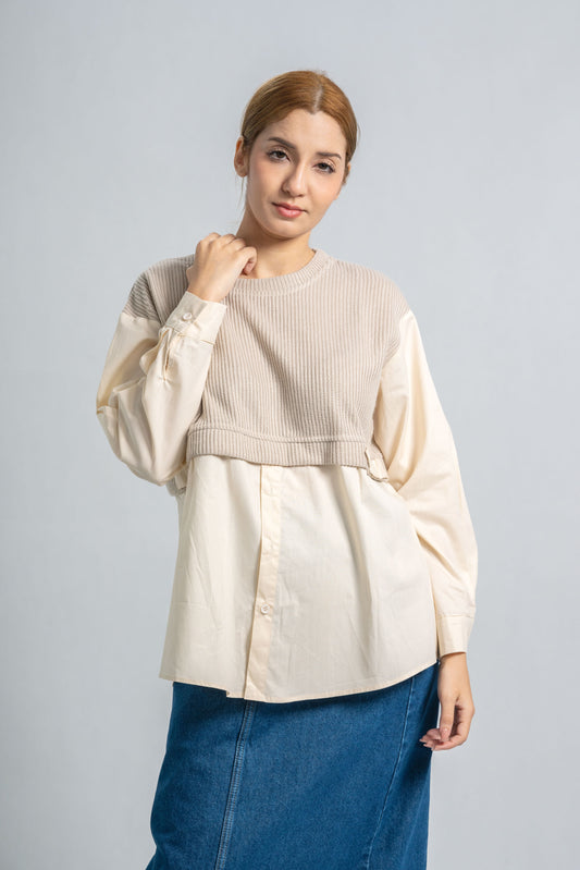 Hybrid Blend Knit-Cotton Shirt