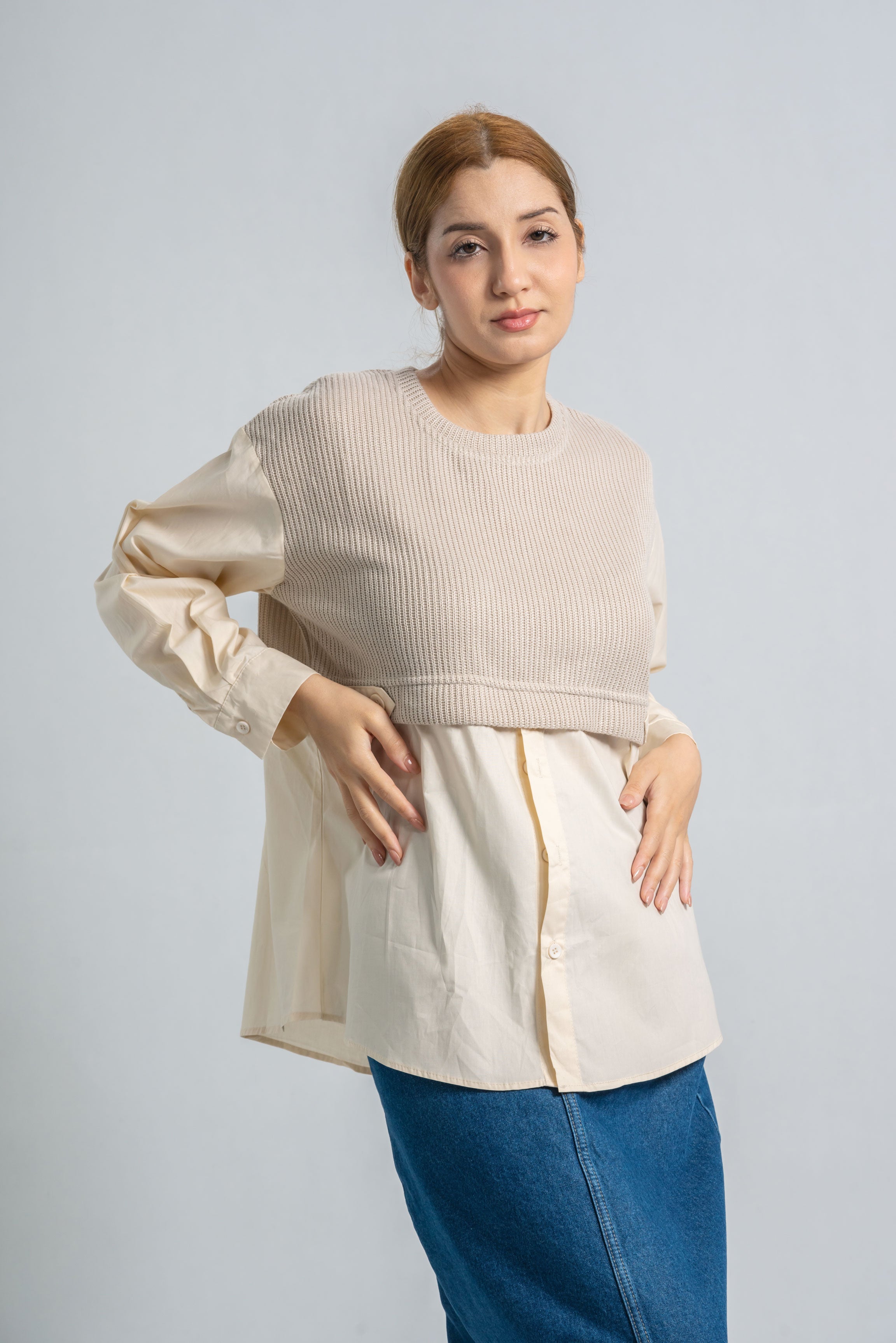 Hybrid Blend Knit-Cotton Shirt