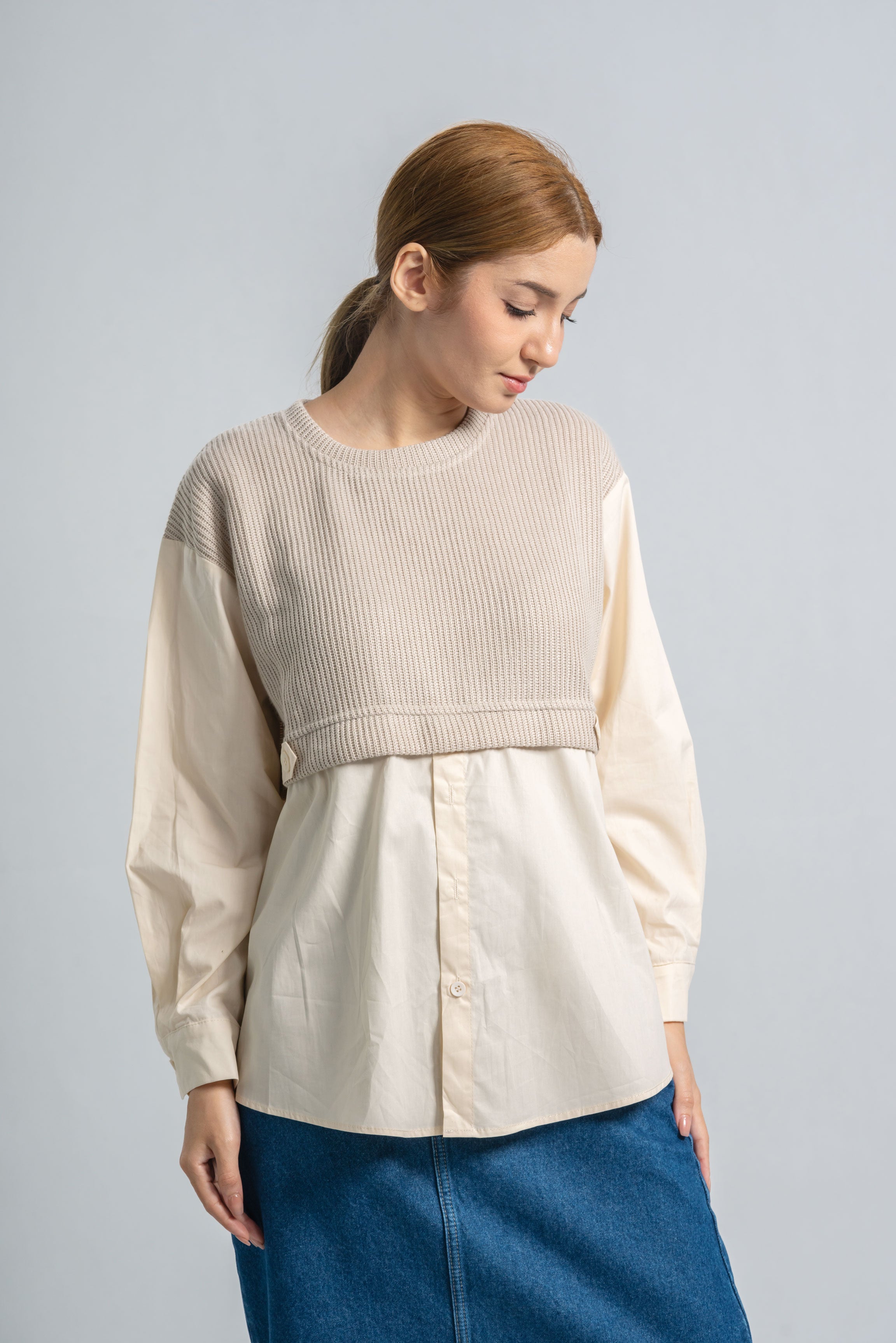Hybrid Blend Knit-Cotton Shirt