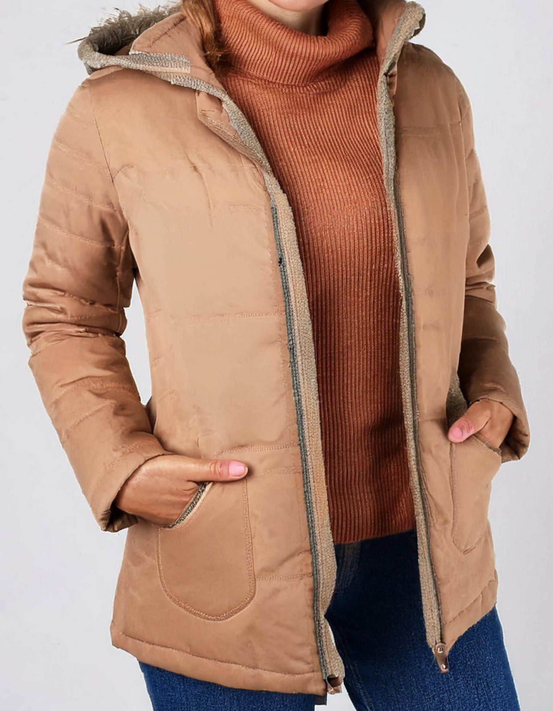 Camel Brown Fleece-Lined Parka Jacket 2