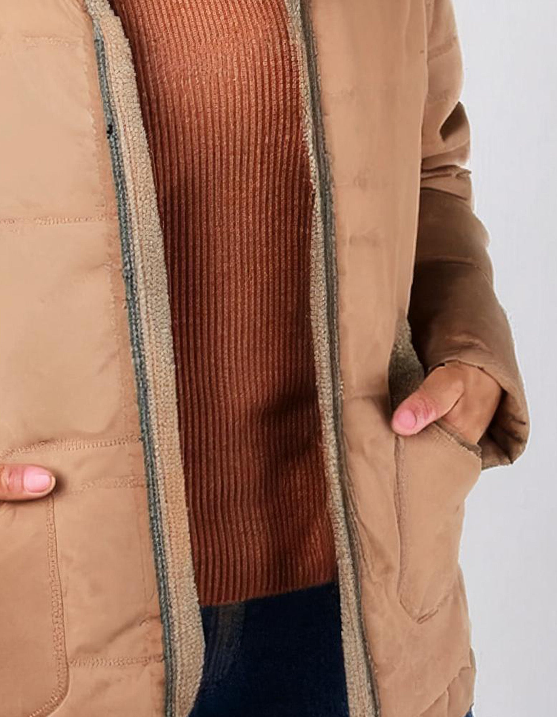 Camel Brown Fleece-Lined Parka Jacket 3