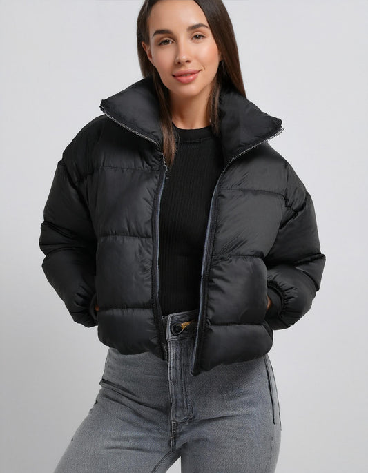 Charcoal Cropped Puffer Jacket