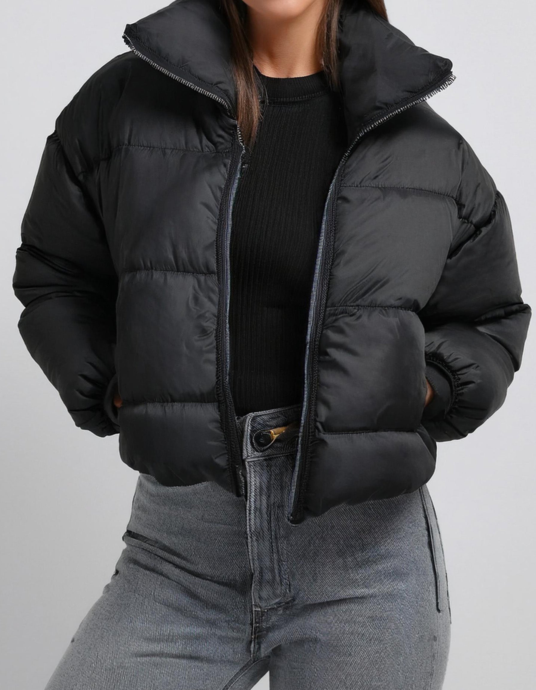 Charcoal Cropped Puffer Jacket 2