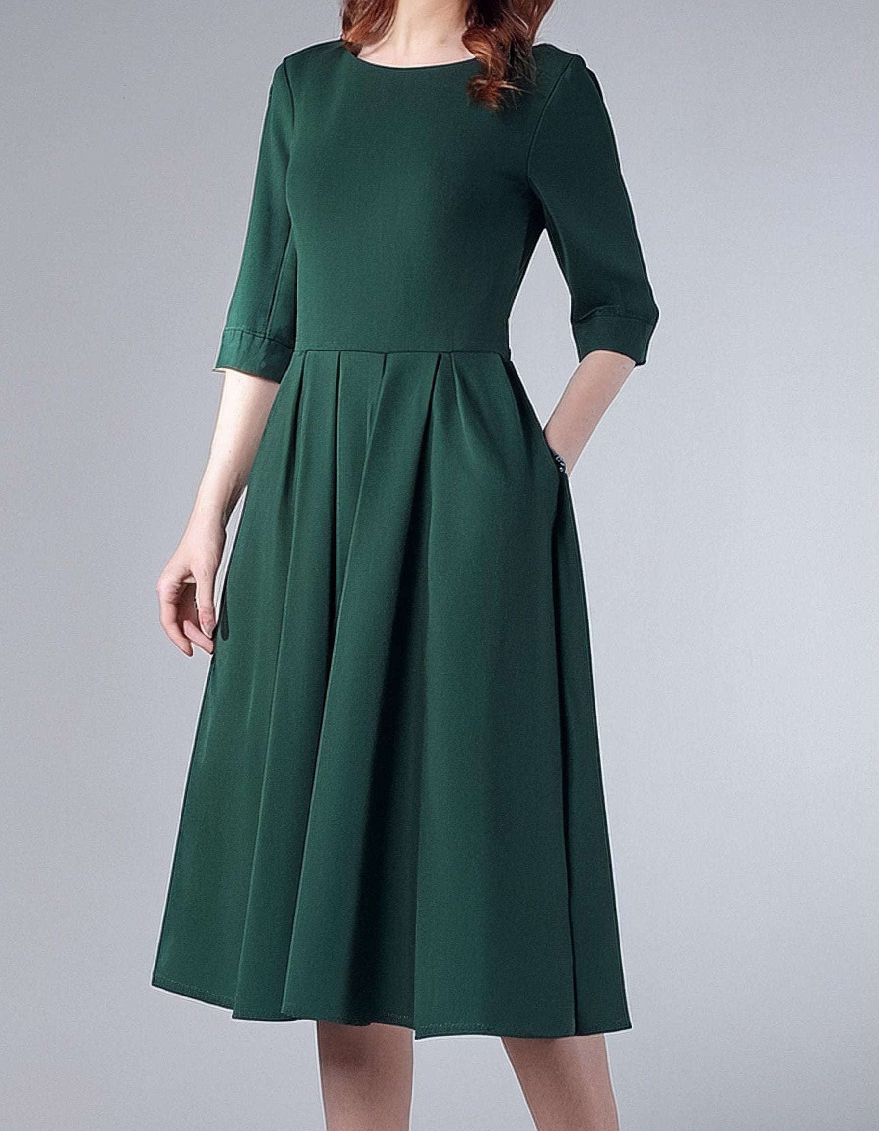 Classic Forest Green Midi Dress 2