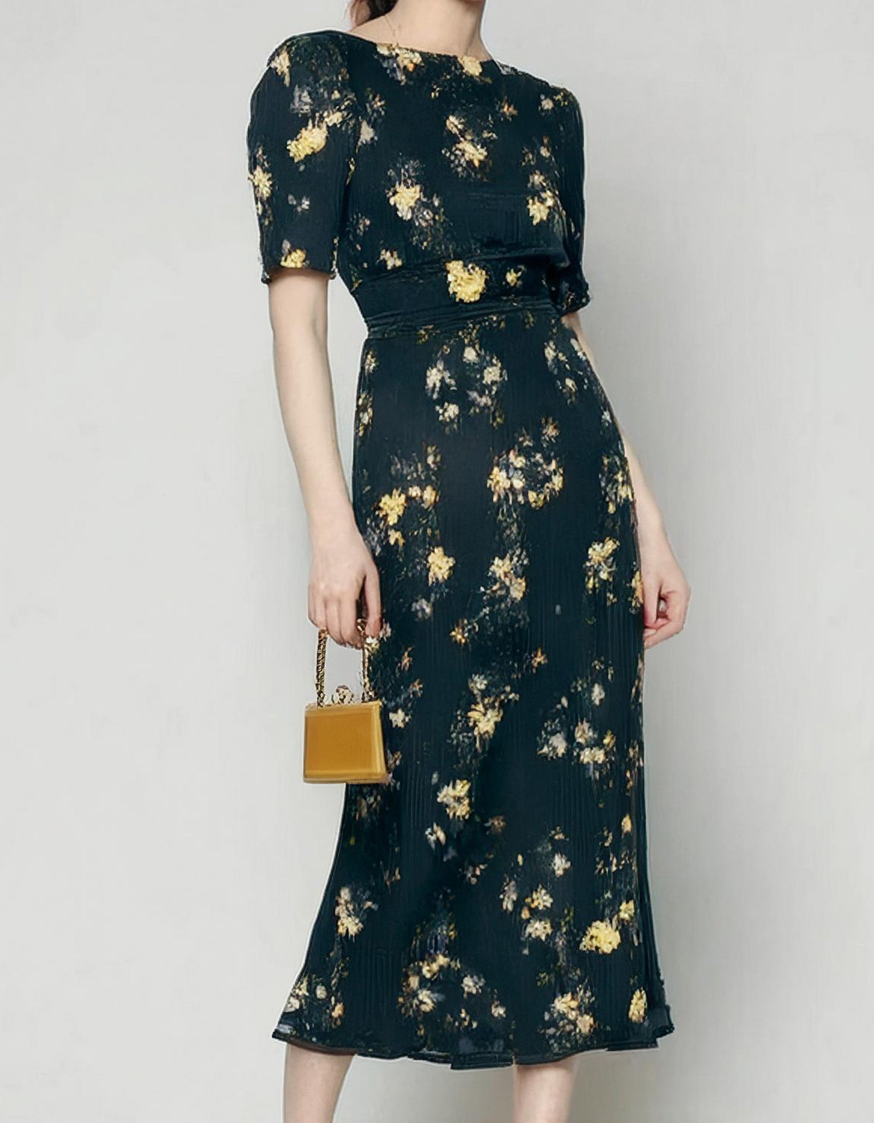 Classic Navy Blue Floral Midi Dress 2