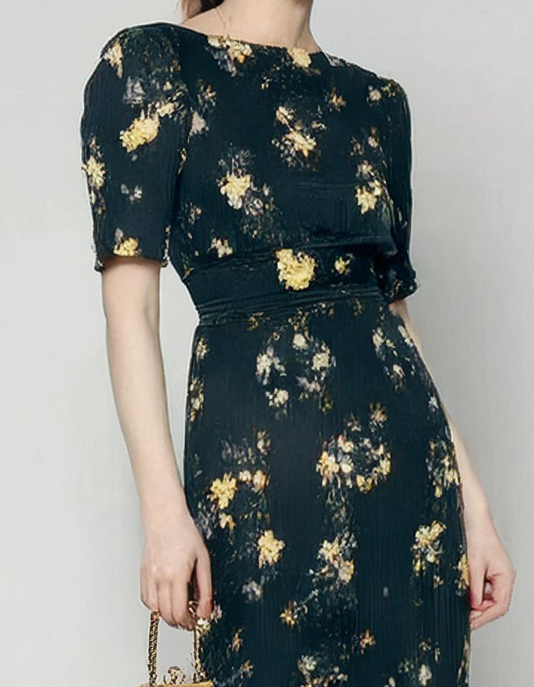 Classic Navy Blue Floral Midi Dress 3