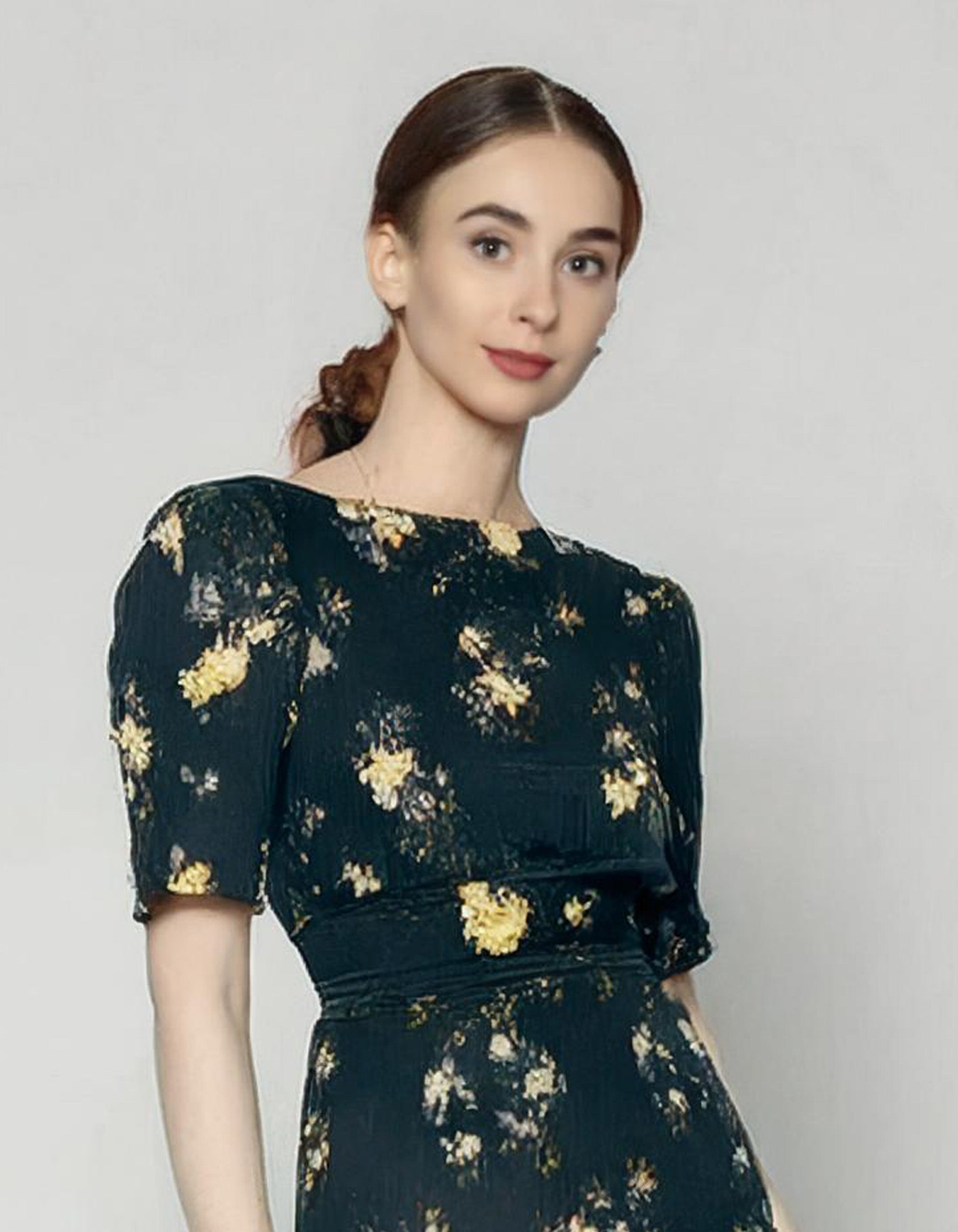 Classic Navy Blue Floral Midi Dress 4