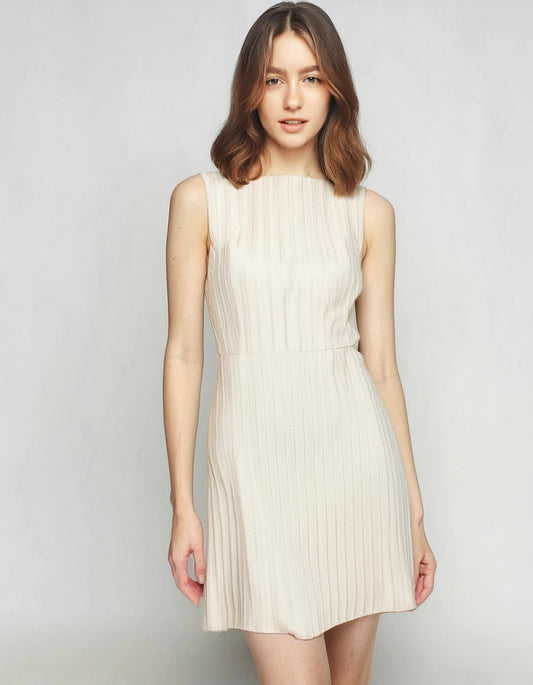 Cream Buttoned A-Line Day Dress