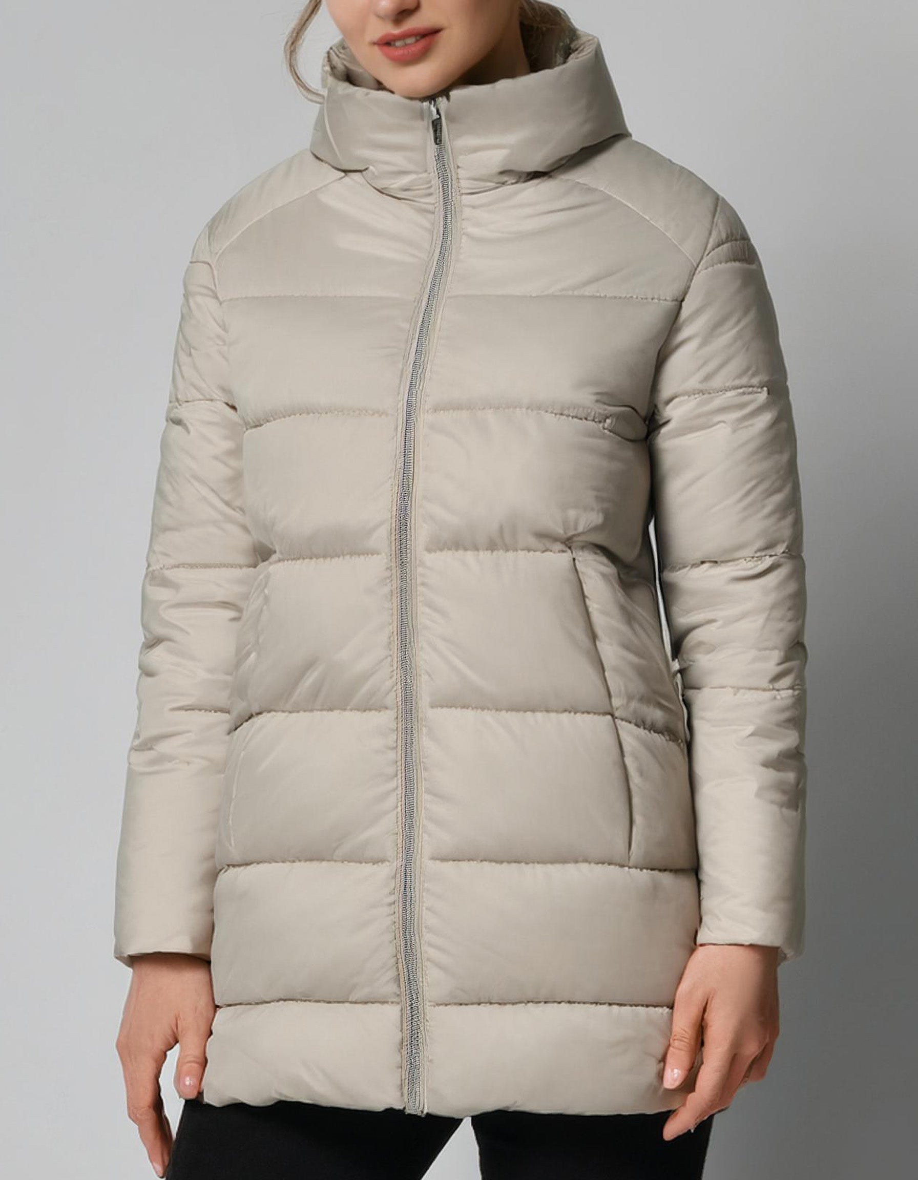 Cream Long-Line Hooded Puffer Jacket 2