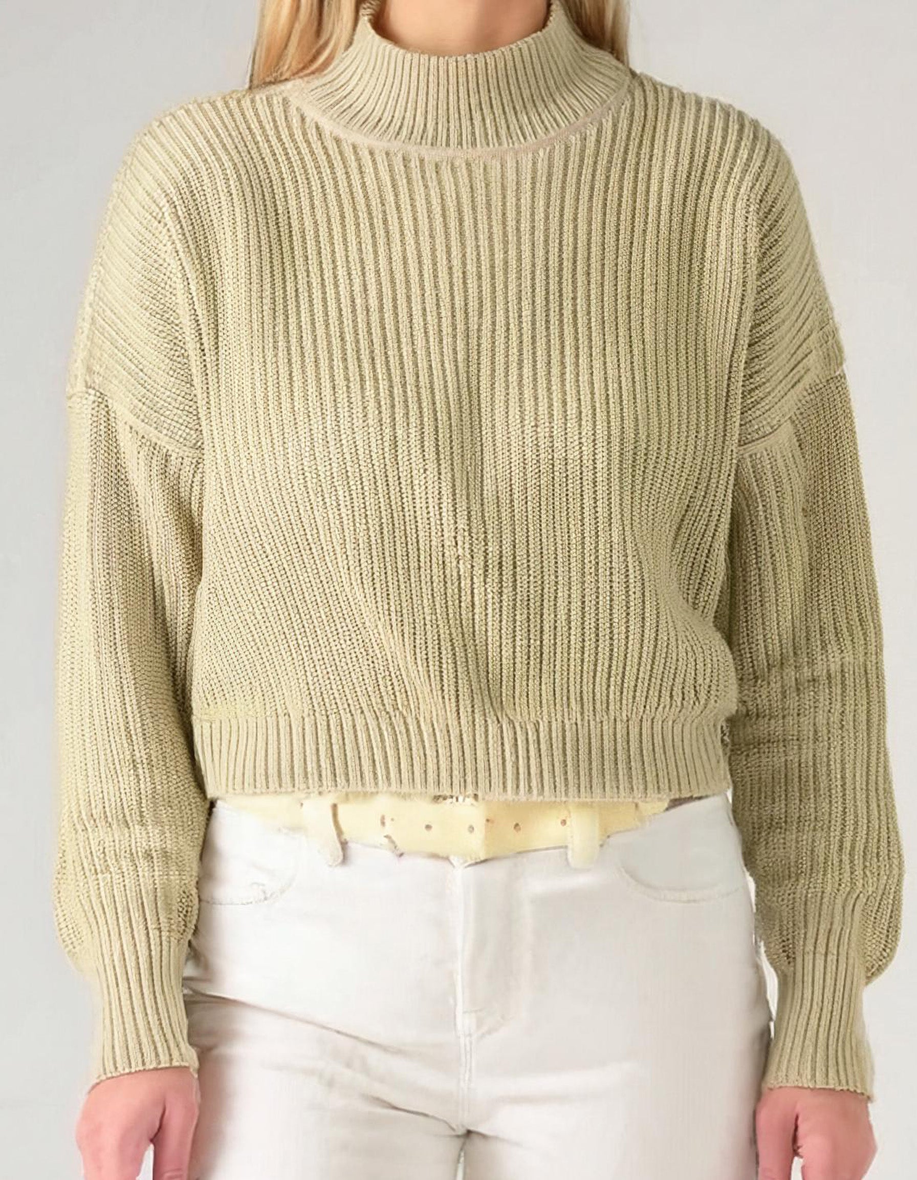 Cream Striped Accent Crewneck Sweater 2
