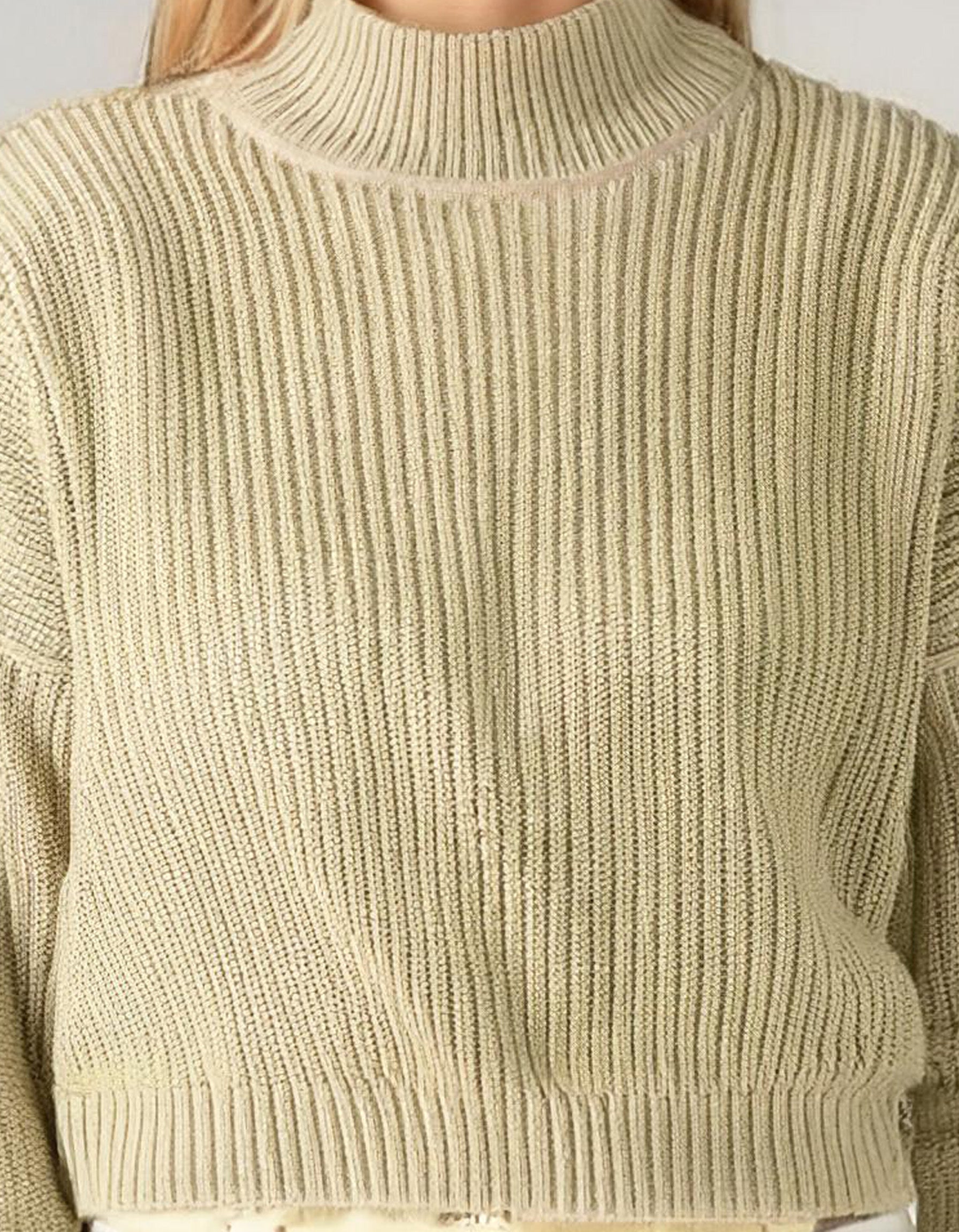 Cream Striped Accent Crewneck Sweater 3