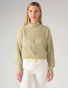 Cream Striped Accent Crewneck Sweater